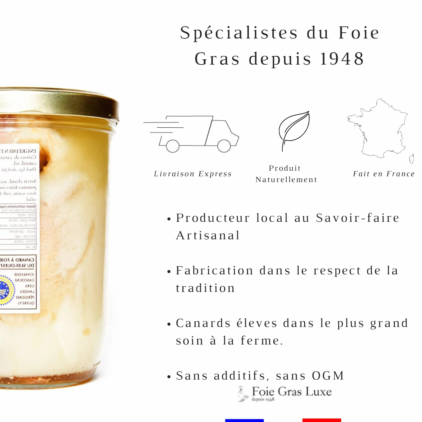 Confit de Canard du Sud-Ouest - 4 cuisses - 100% Landes FRANCE - SANS Conservateurs, SANS additifs, SANS OGM - 3/4 personnes (1.25)