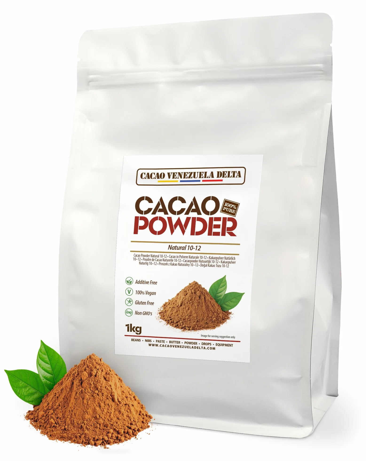 Cacao V Delta Cacao En Poudre Non Sucré 1Kg- Chocolat En Poudre Sans Additifs Idéal Pour Desserts Et Chocolats Riche En Antioxydants Et Acides Essentiels Végétalien, Keto, Paleo, Sans Gluten
