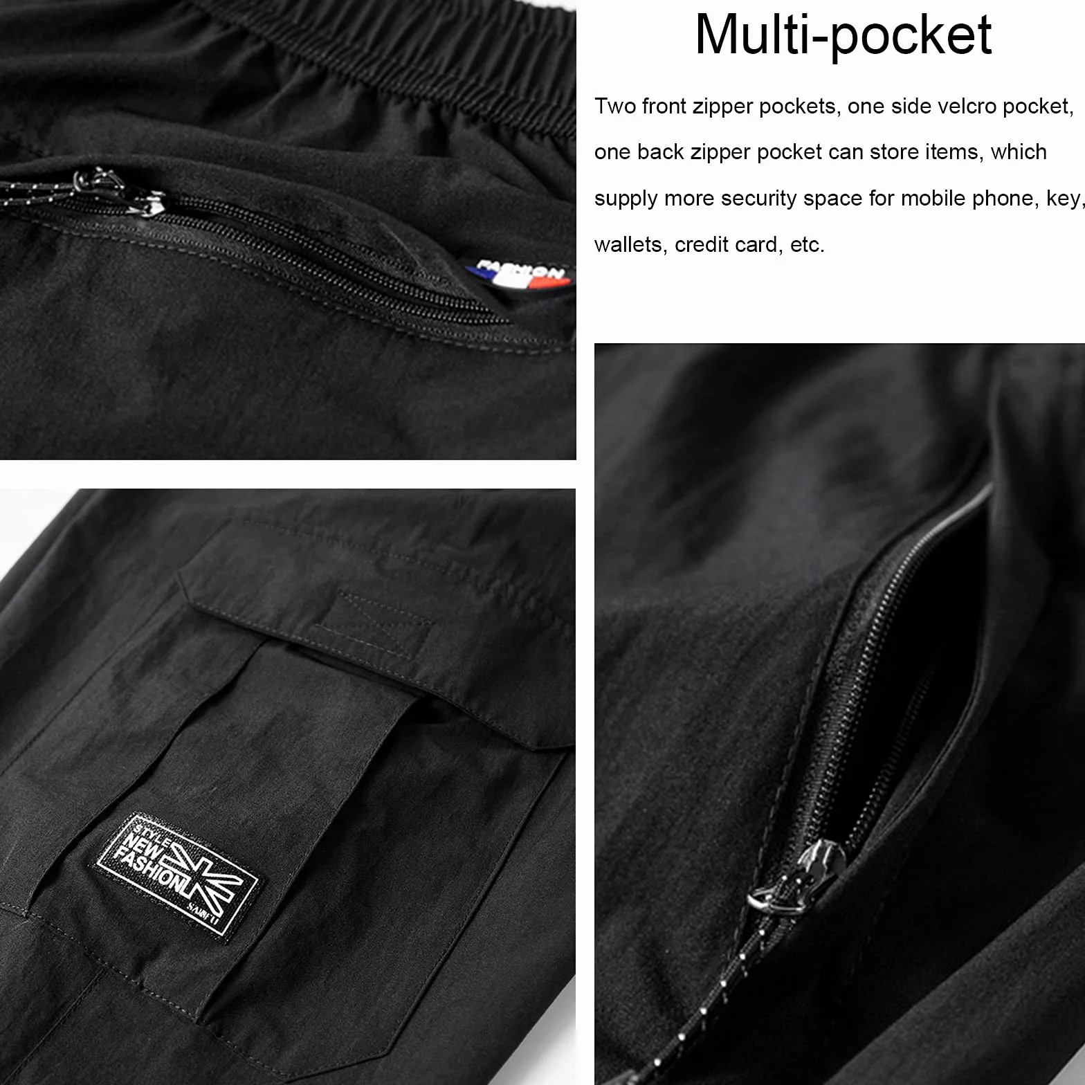 Pantalon court décontracté pour homme séchage rapide respirant poches zippées