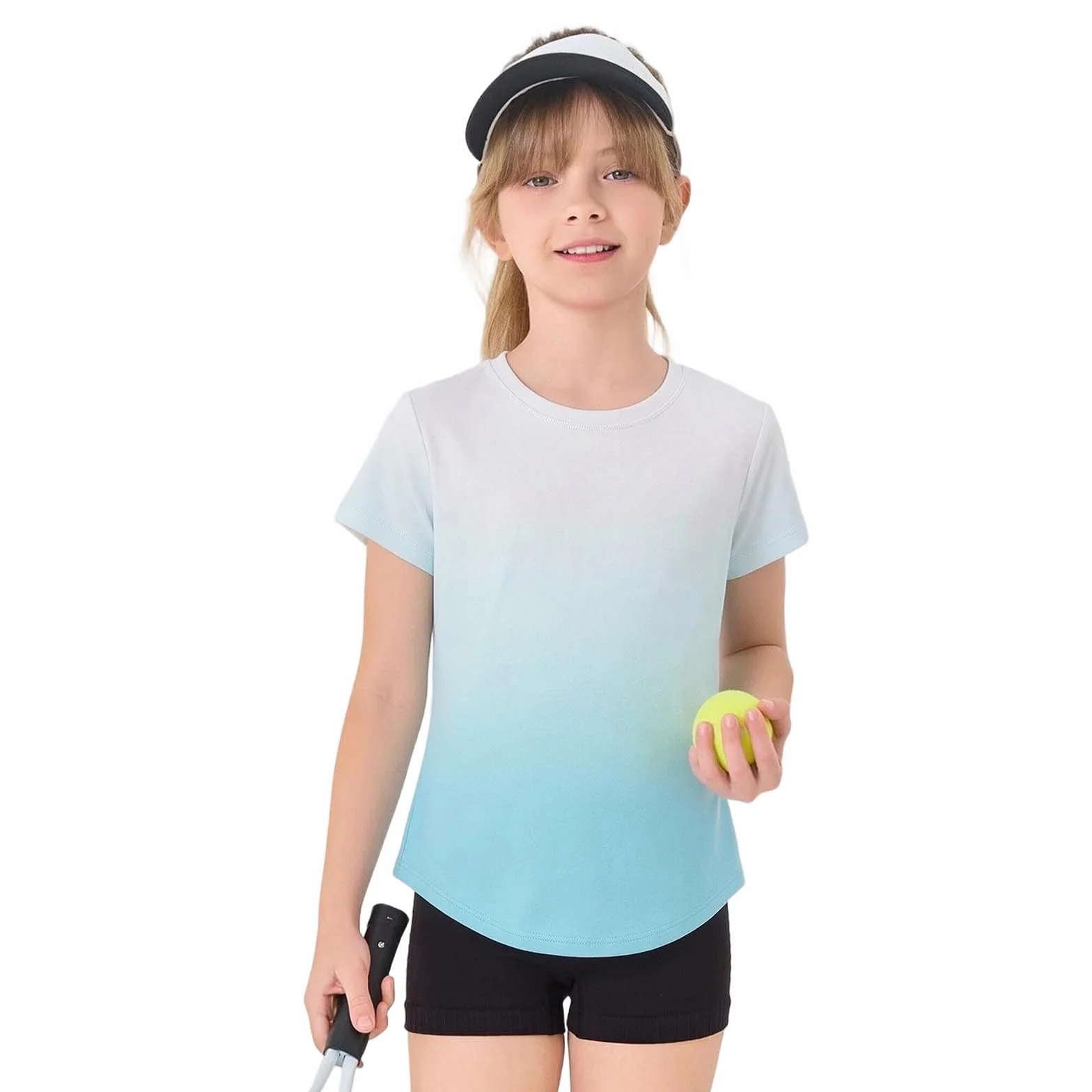 Tee-shirt Sport Filles Ombré Dégradé Col Rond Manches Courtes Séchage Rapide