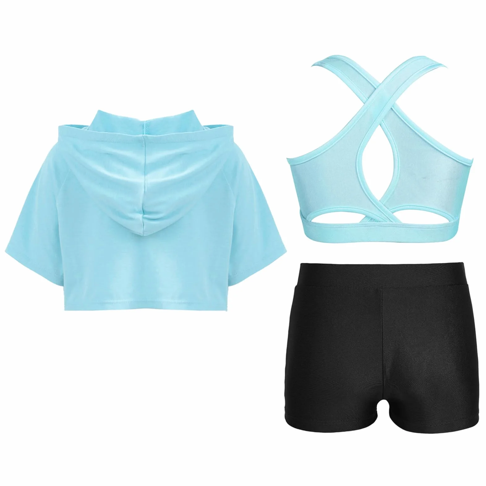 Alvivi Ensemble Sport Danse Enfant Fille Sweat Capuche Manches Courtes Haut Short Fitness Gymnastique 5-16 Ans