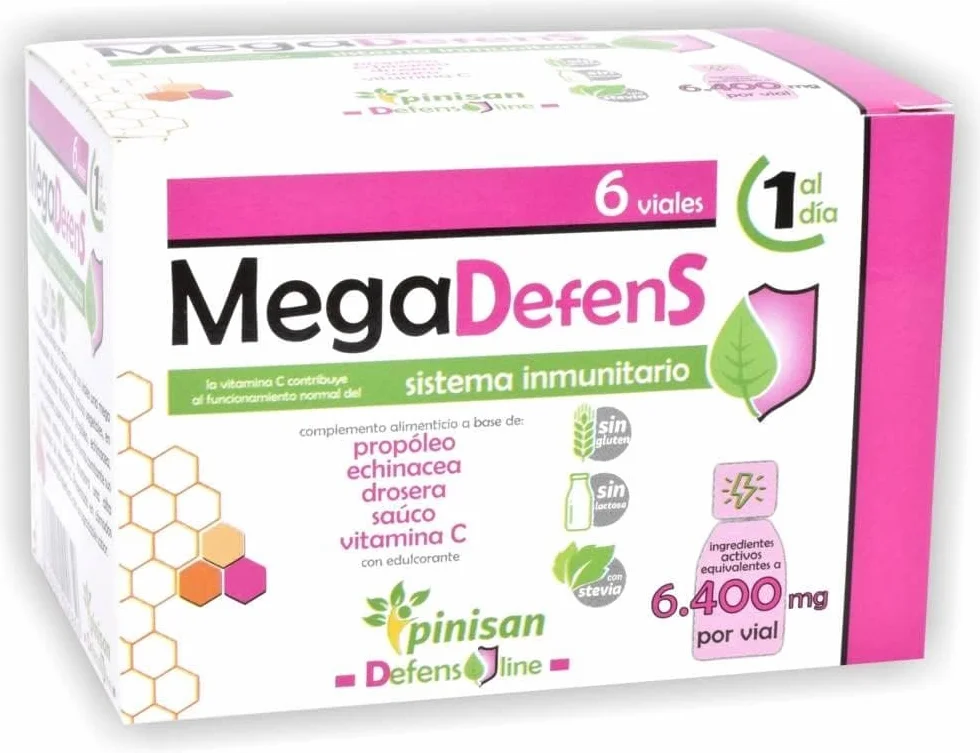 PINISAN MEGA DEFENS 6viales – s’utilise conformément aux conseils du fabricant, préparation liquide pour compléter l’alimentation et devient un allié fiable dans la routine de tous les jours. et assoc