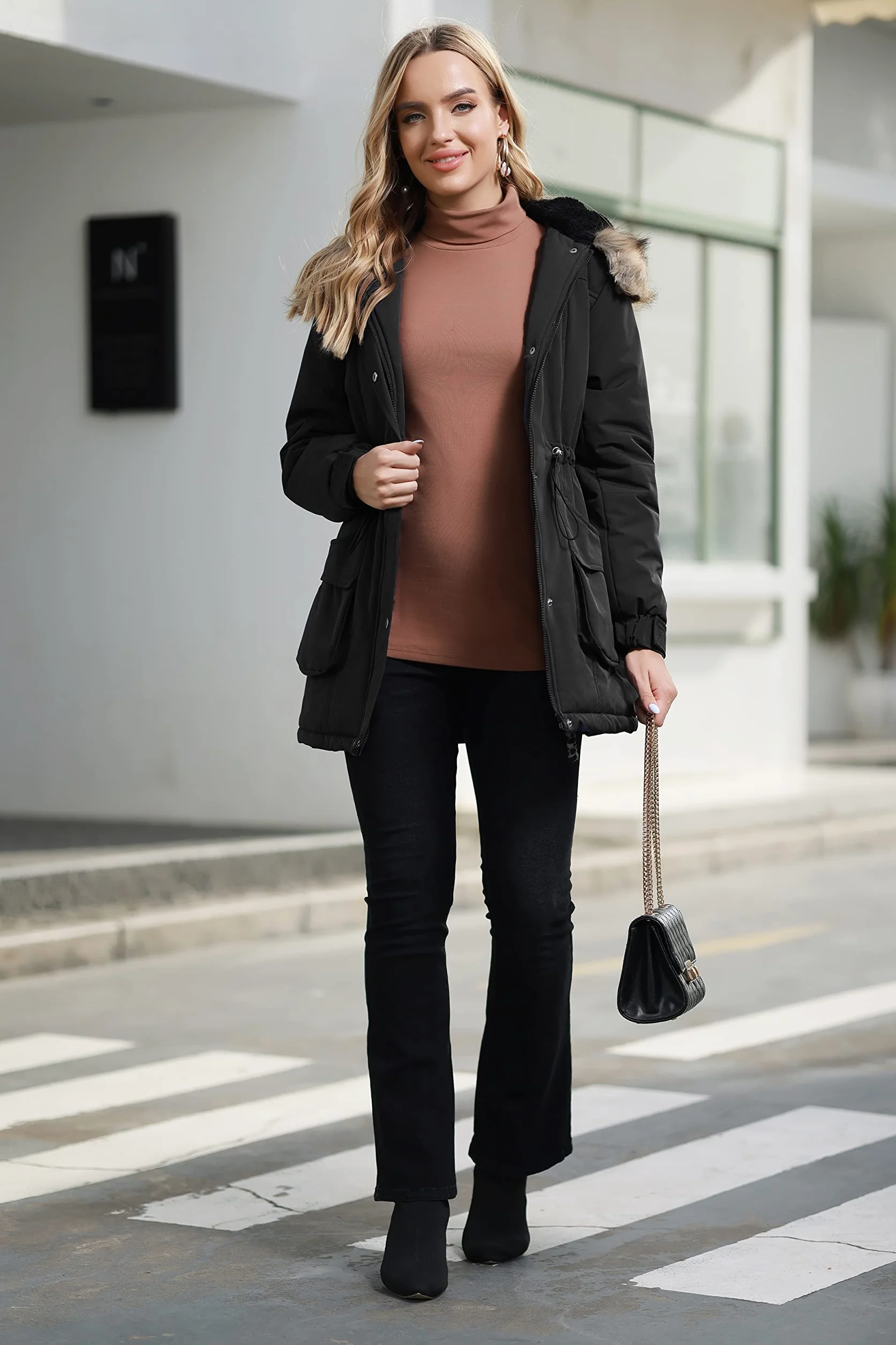 Manteau de maternité 3 en 1 pour femme, doublé en polaire, chaud à capuche