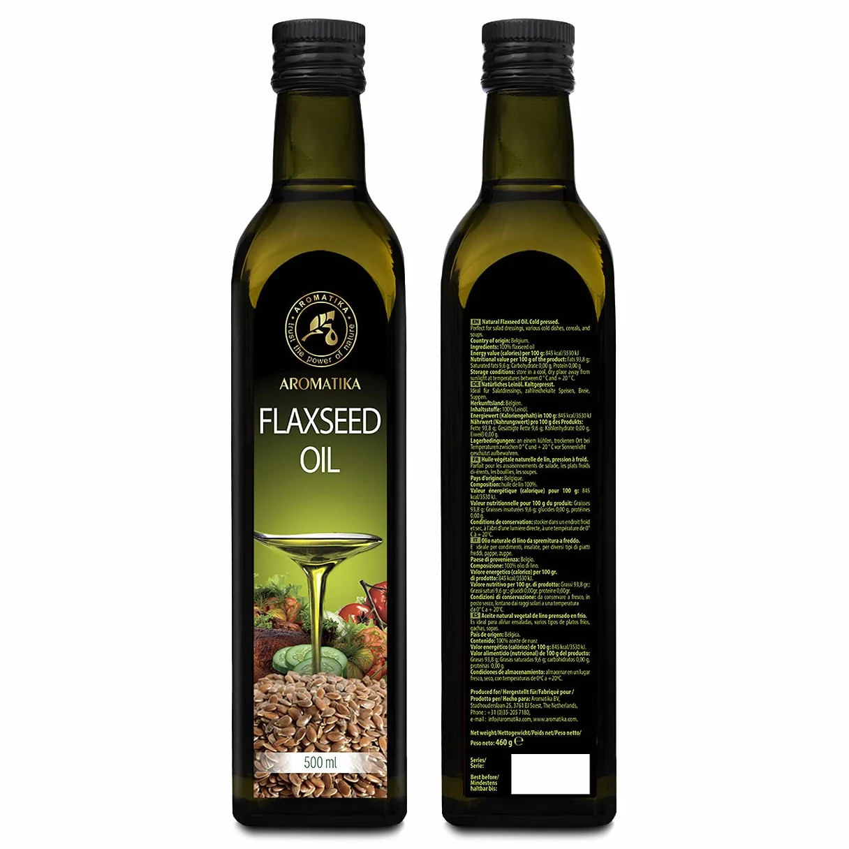 Huile de Lin 500ml - Huile de Graines de Lin Culinaire - Végétalien Pressé à Froid Vierge - Huile de Cuisine Alimentaire - Huile Comestibles pour Salade, Vinaigrettes, Assaisonner Entrées & Plats