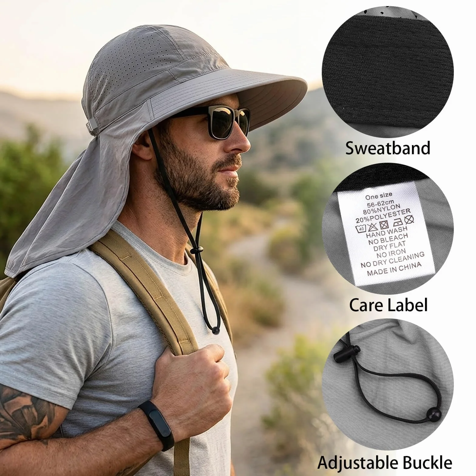 DRESHOW Chapeau de Soleil Pliable Anti-UV Femme avec Rabat Cou Large Visière UPF 50+