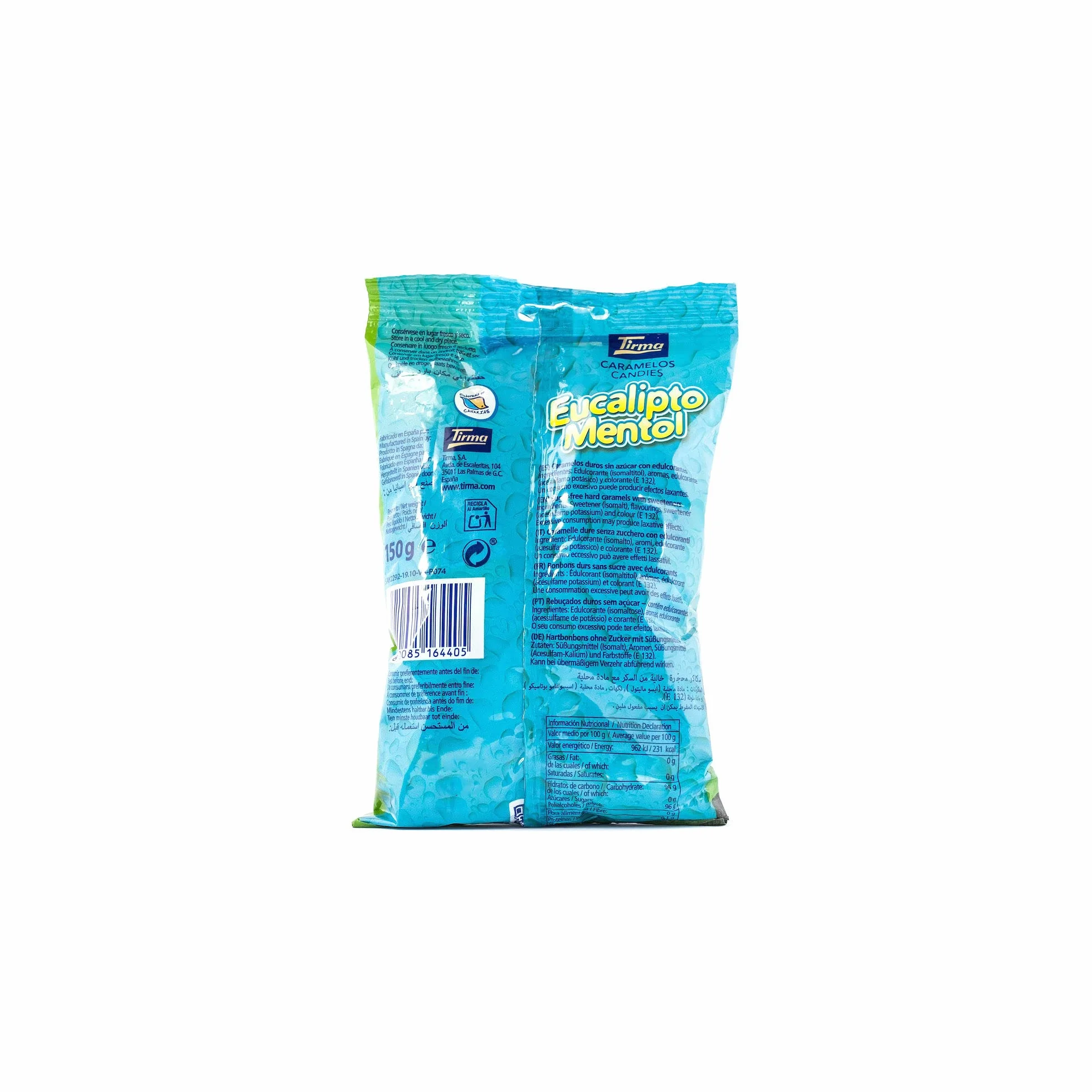 Tirma Bonbons Eucalyptus Menthol Sans Sucre 150 g Bonbons Durs Sans Sucre Sans Gluten Végan Friandises Rafraîchissantes Bonbons Mentholés Sans Lactose Individuellement Emballés