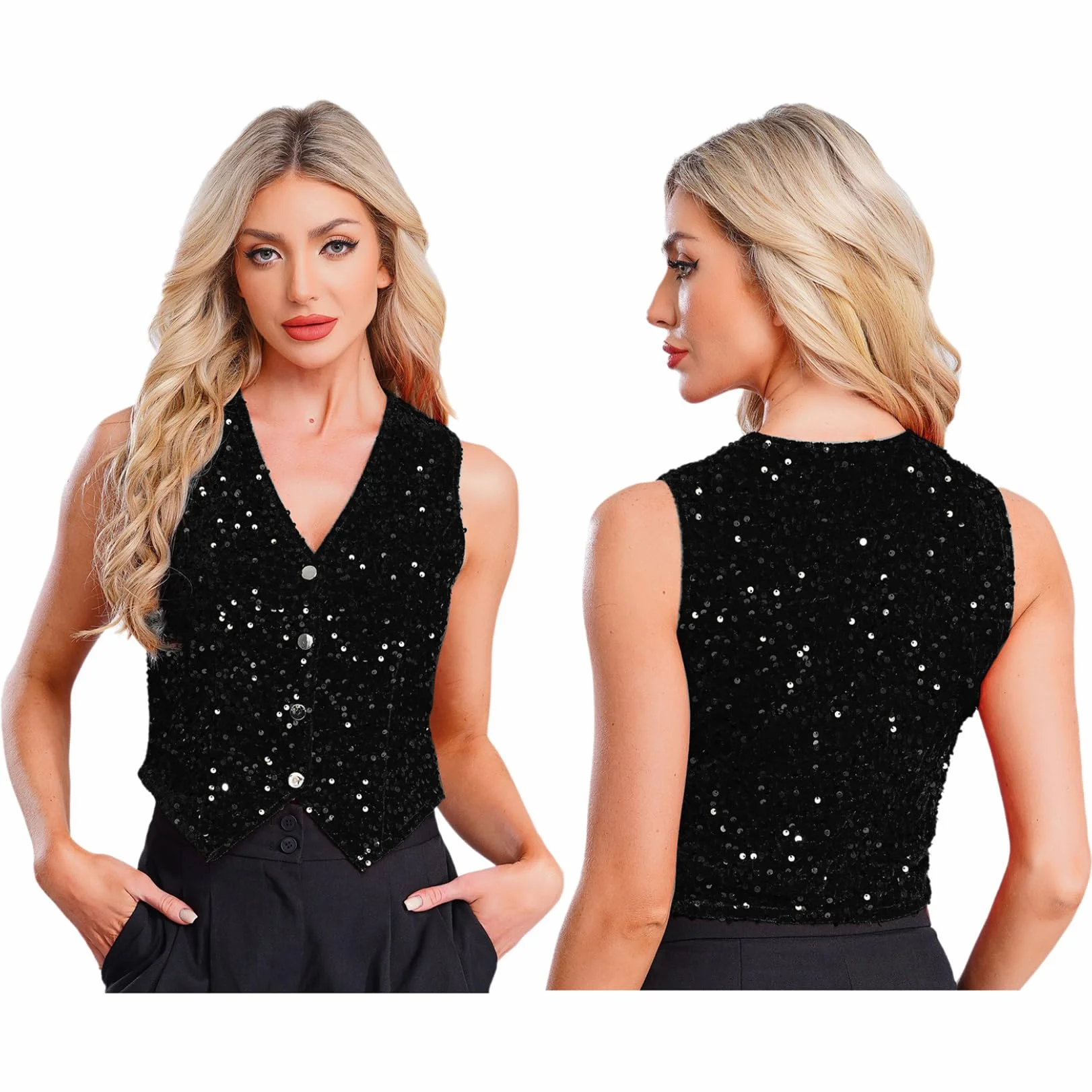 Veste Sans Manches Femme Paillettes Scintillants Soirée Fête Photographies