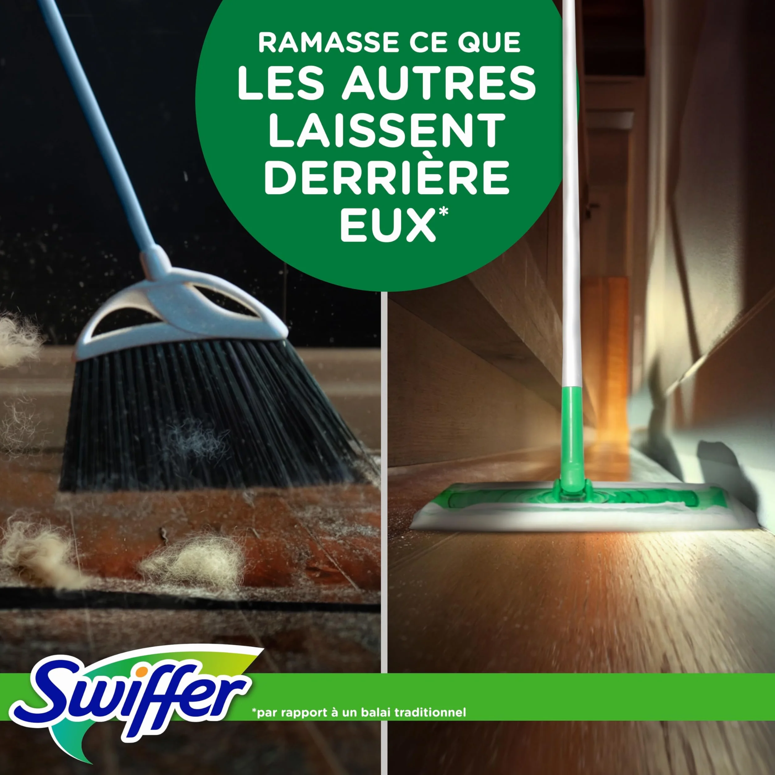 Swiffer Lingettes Balai Attrape-Poussière Sèches & Humides x123 | Attrape et retient 3x plus de poussière. Pour poils d'animaux.