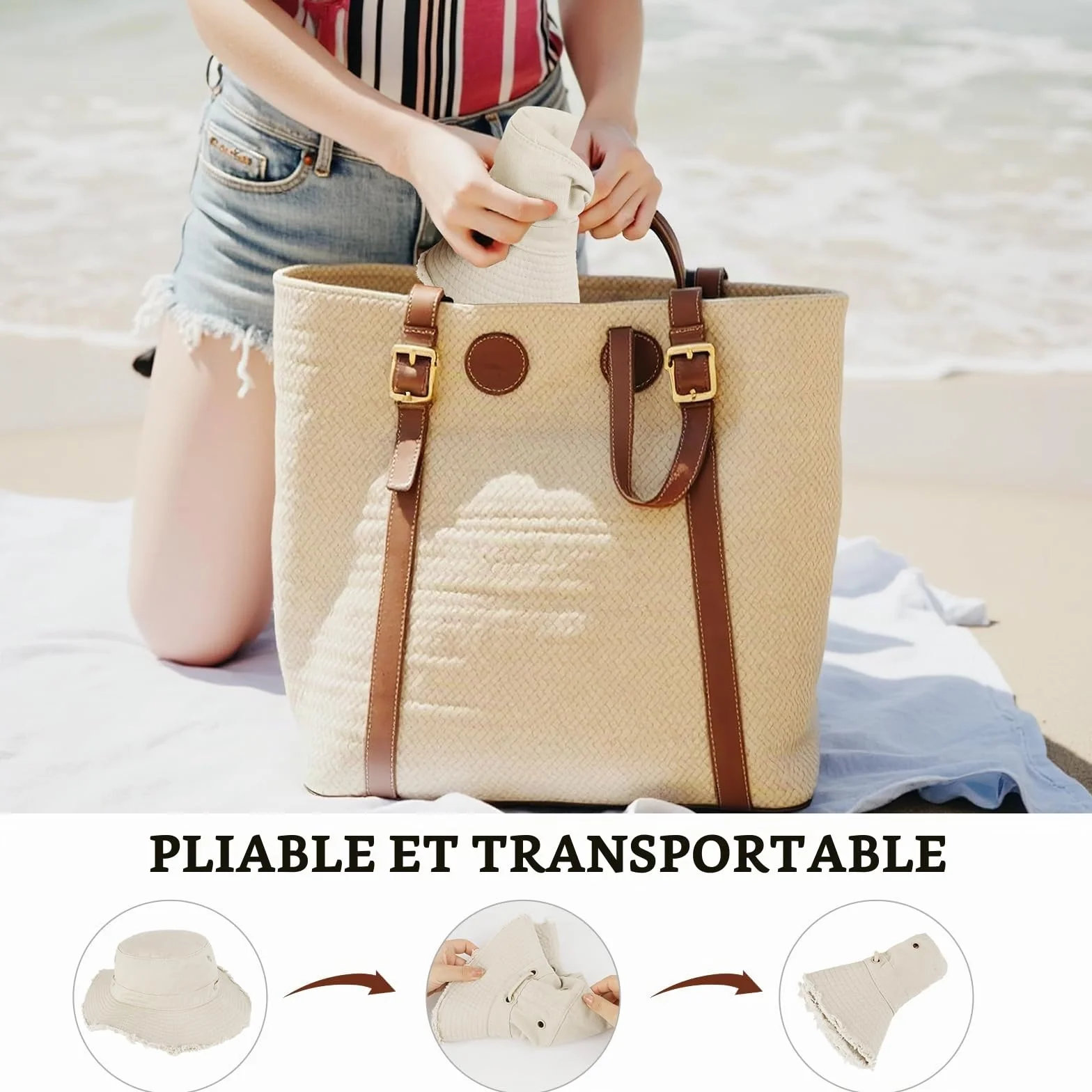 Chapeau Anti UV Femme, Chapeau de Pêche Protection Solaire en Coton, Large Bord Style Bob Respirant Pliable Bucket Hat pour Randonnée Camping