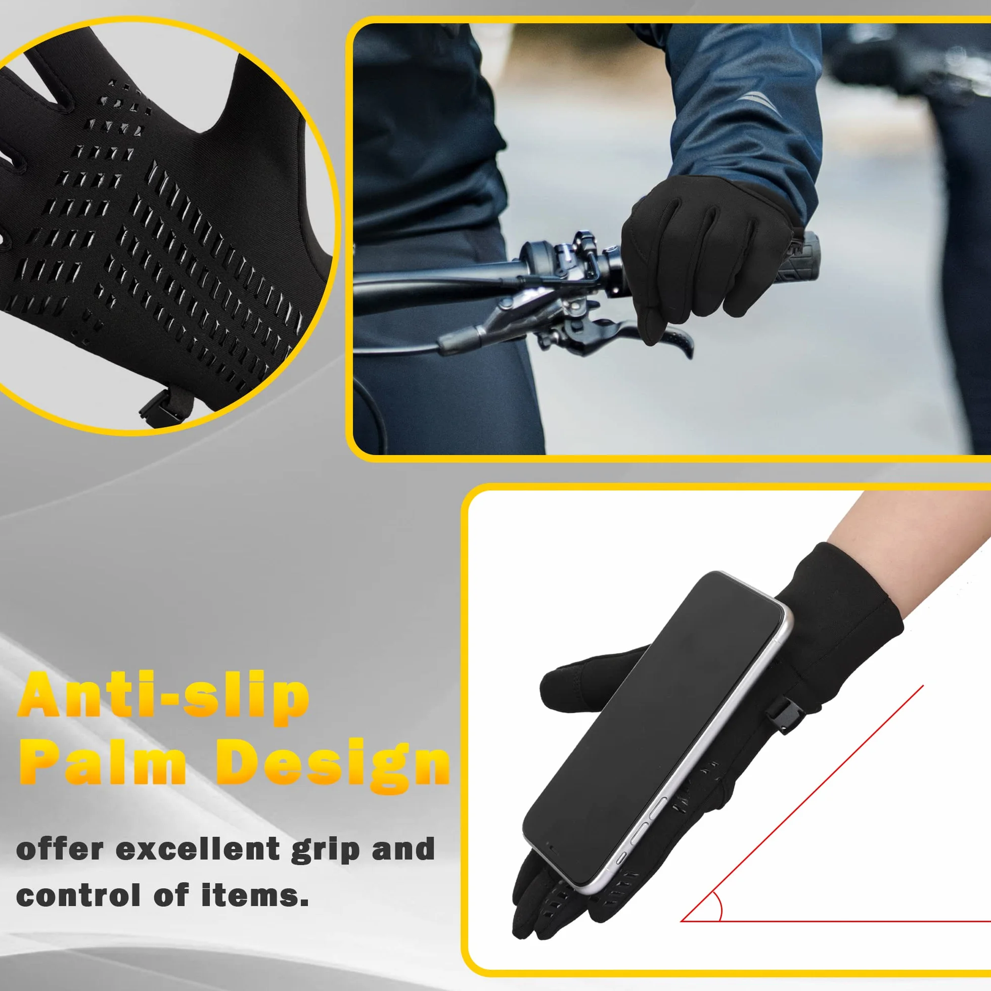 Gants de Course écran Tactile Coupe-Vent Antidérapant Cyclisme Vélo Conduite Sportive