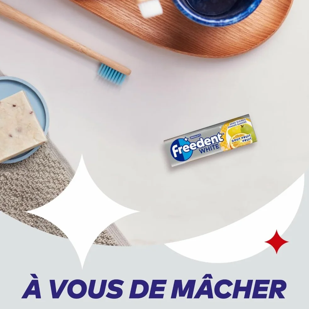 FREEDENT WHITE Chewing Gum Sans Sucre Goût Fruit 5 Paquets 70g