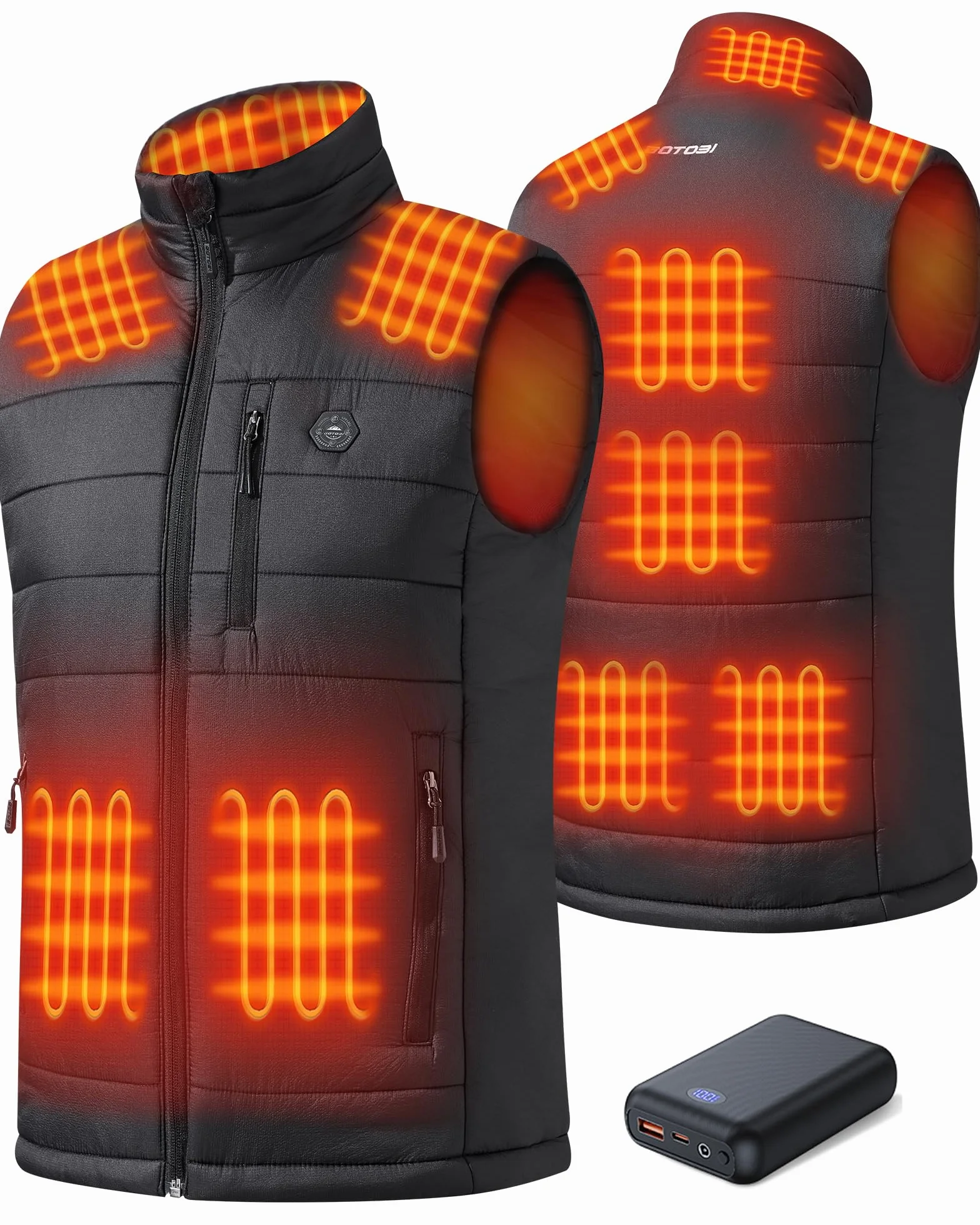 Gilet Chauffant Homme 16000mAh 7,4V 9 Zones 3 Températures Réglables avec Batterie Incluse