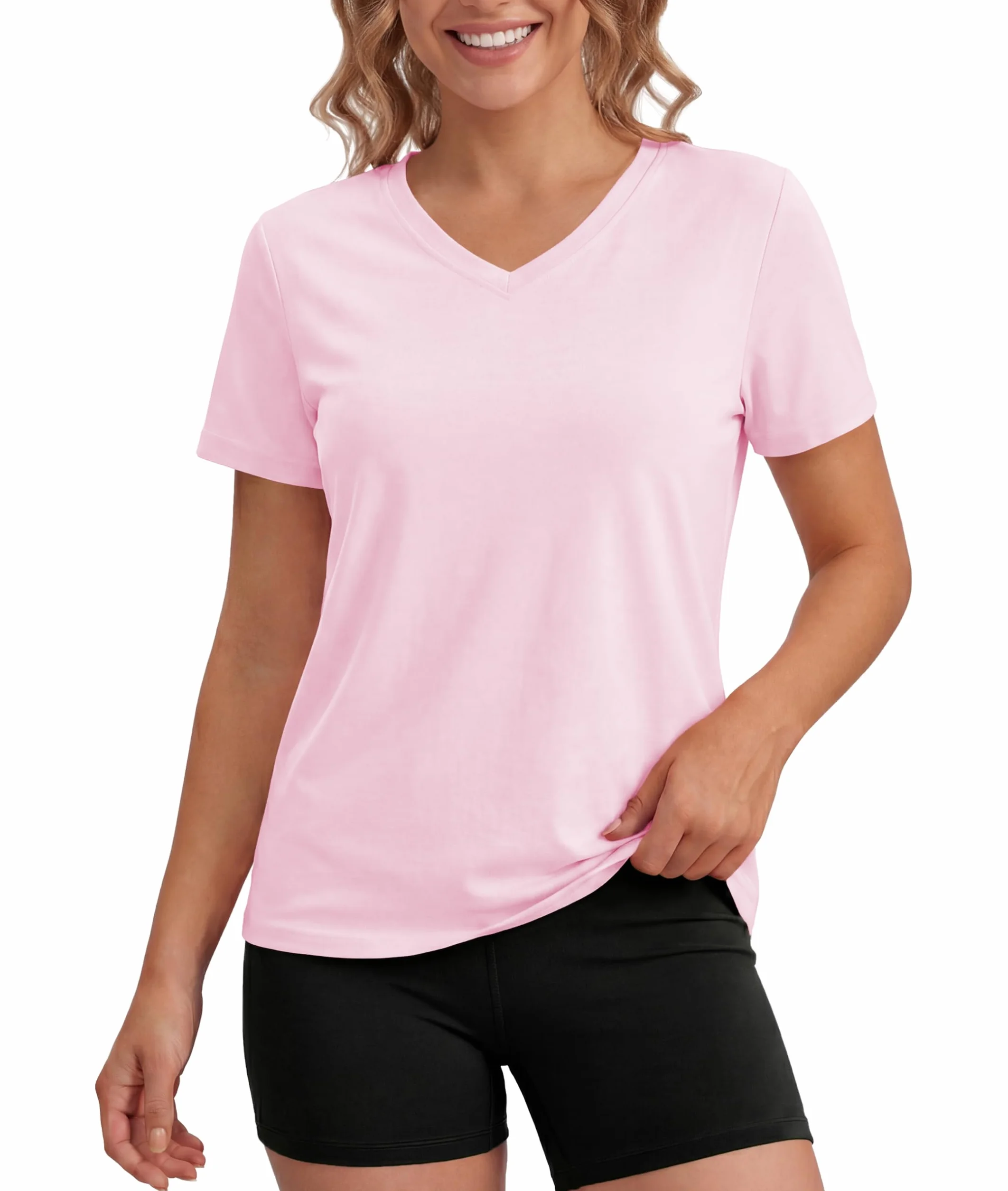 MAGCOMSEN T-Shirt d'été à col en V pour Femmes Protection Solaire Hauts Manches Courtes séchage Rapide Chemises Sport légères