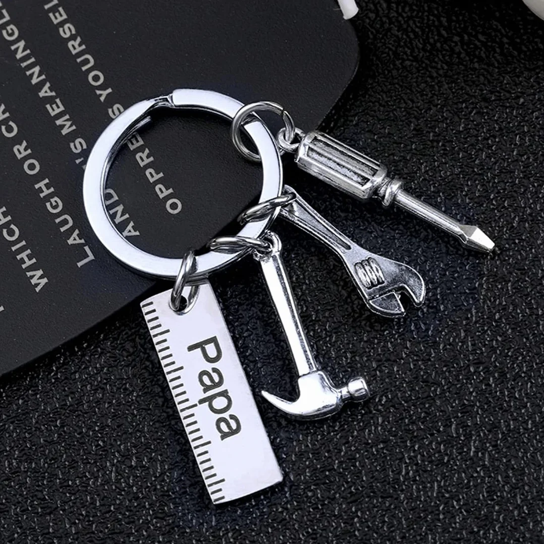 Porte-clés Papa Acier Inoxydable 4 en 1 Keychain Homme Pendentif