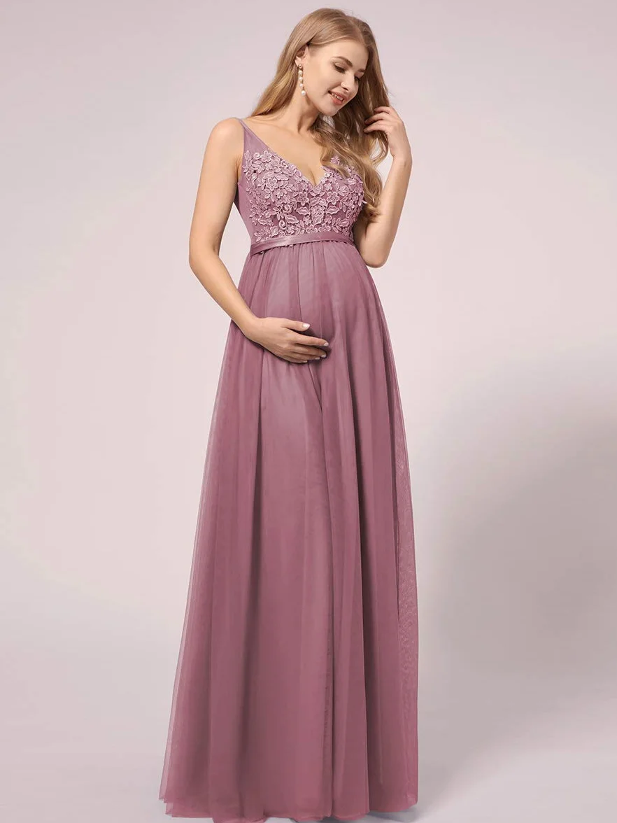 Ever-Pretty Robe Maternité Longue Photographie Col en V A-Line Tulle Fleurs