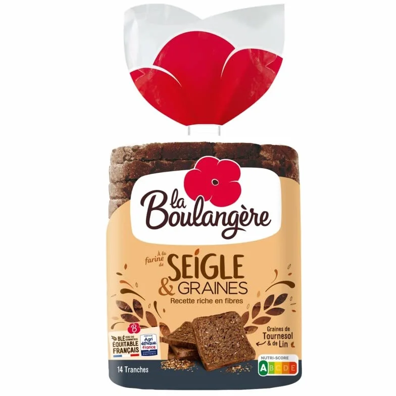 PAIN DE MIE SEIGLE & GRAINES 500G, LA BOULANGERE, LOT DE 4
