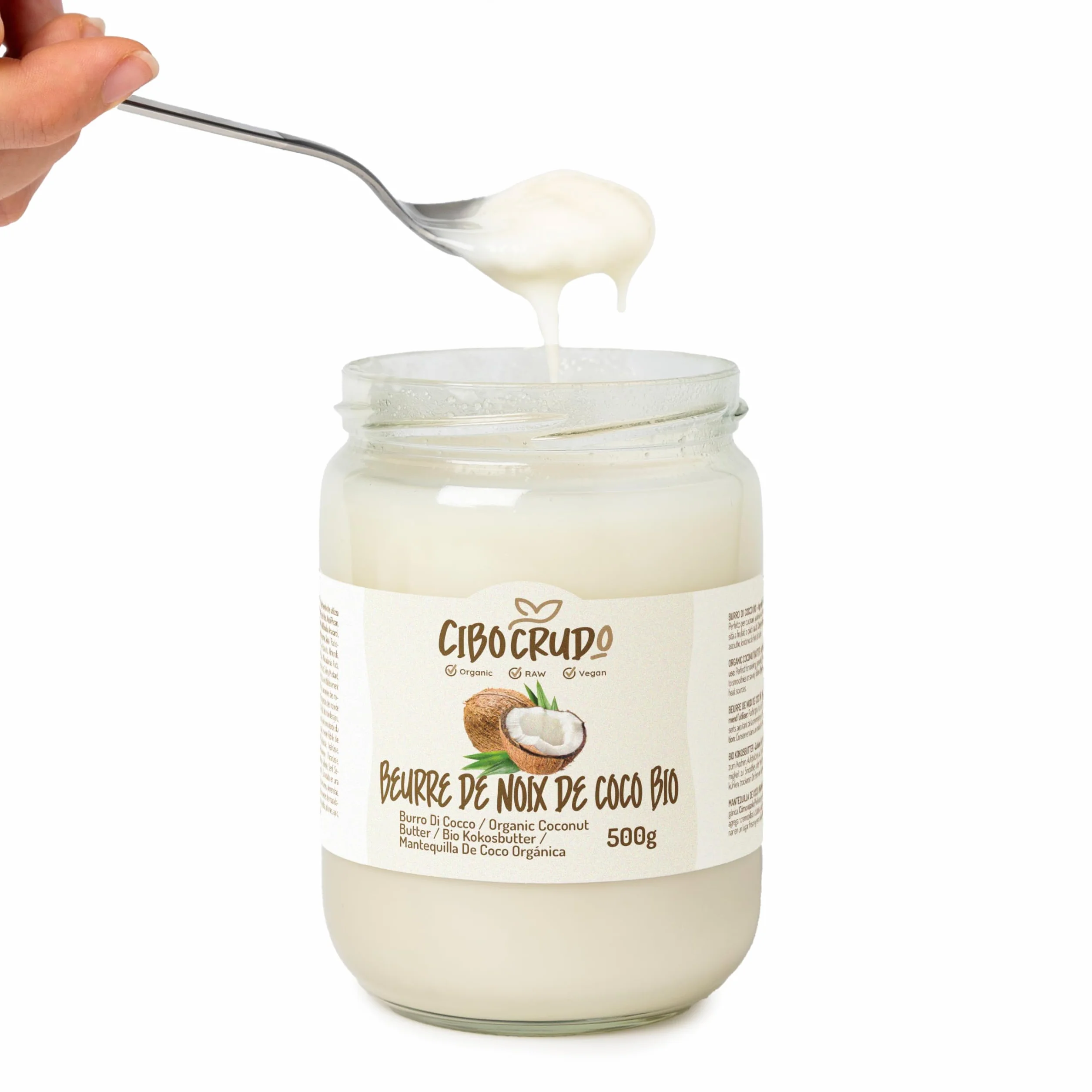 Creme de Coco bio - 500ml. Beurre de noix de coco biologique extrait à froid sans sucre. Idéal pour la cuisine végétalienne, les bonbons à la noix de coco et les gâteaux