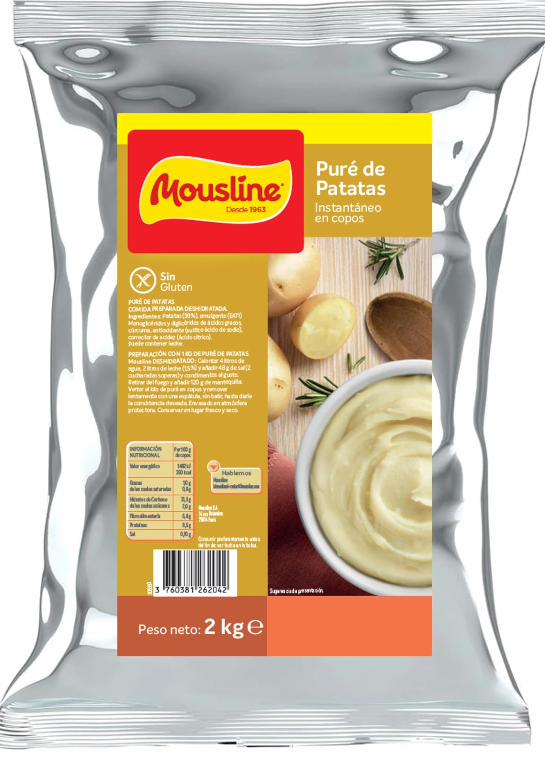 Mousline - Purée de pommes de terre en flocons instantanés - Ingrédients de première qualité - Préparation facile et rapide - Idéal pour les recettes élaborées - Pack de 2 kg