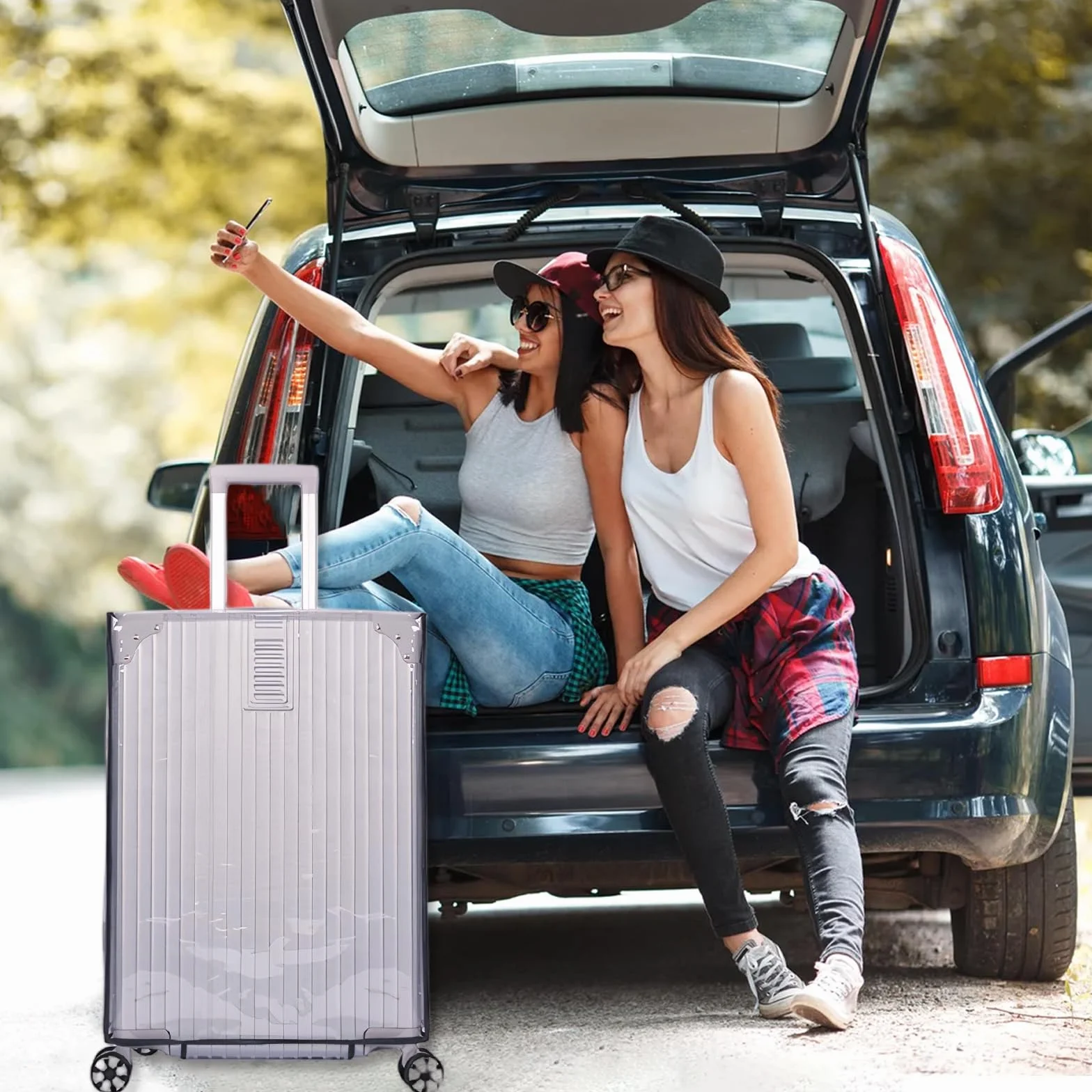 Housse de Protection Valise PVC Transparent Imperméable avec Étiquette Bagage Réutilisable pour Voyages