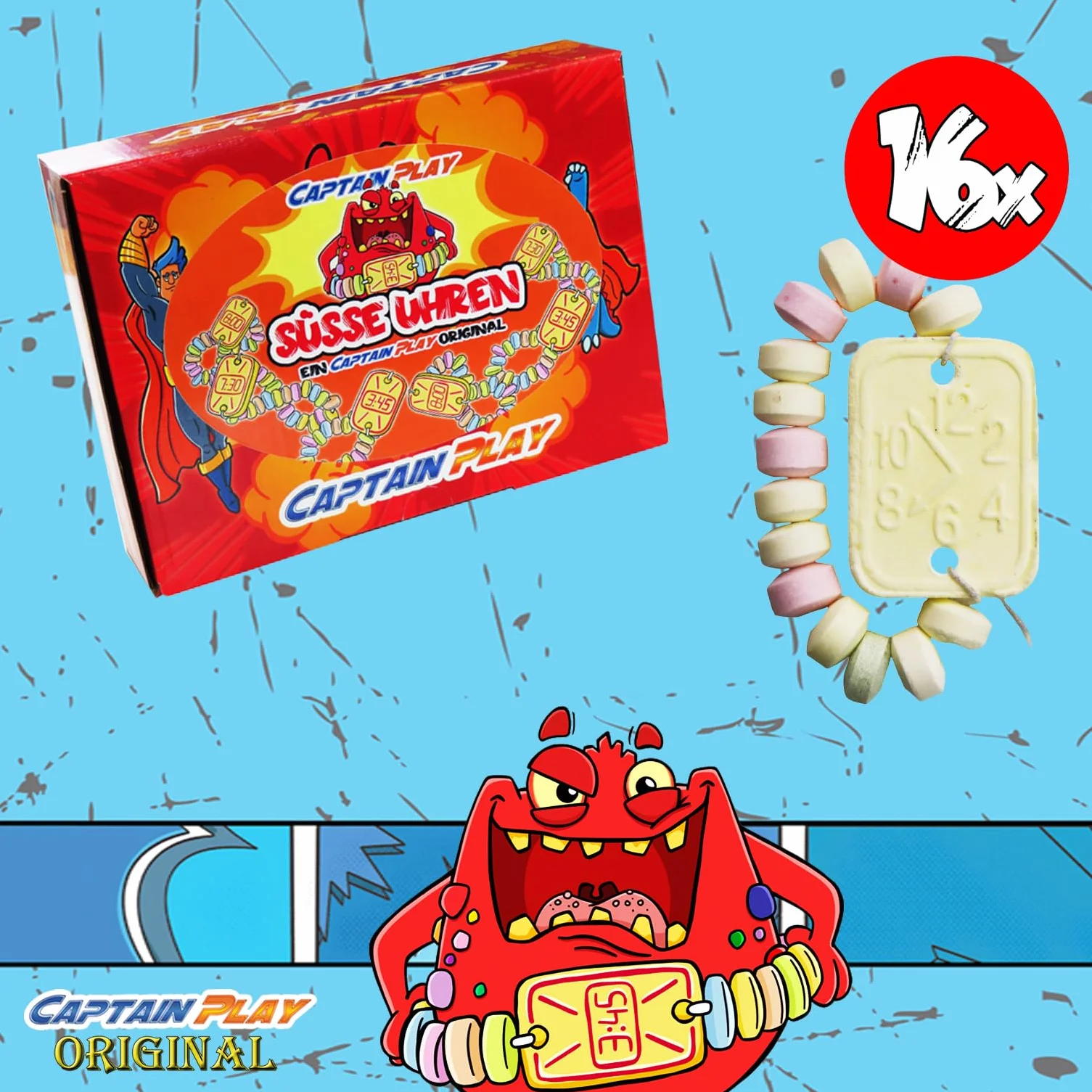 CAPTAIN PLAY Bonus Pack Bonbonnière avec 16 Montres Dextrose en emballage individue
