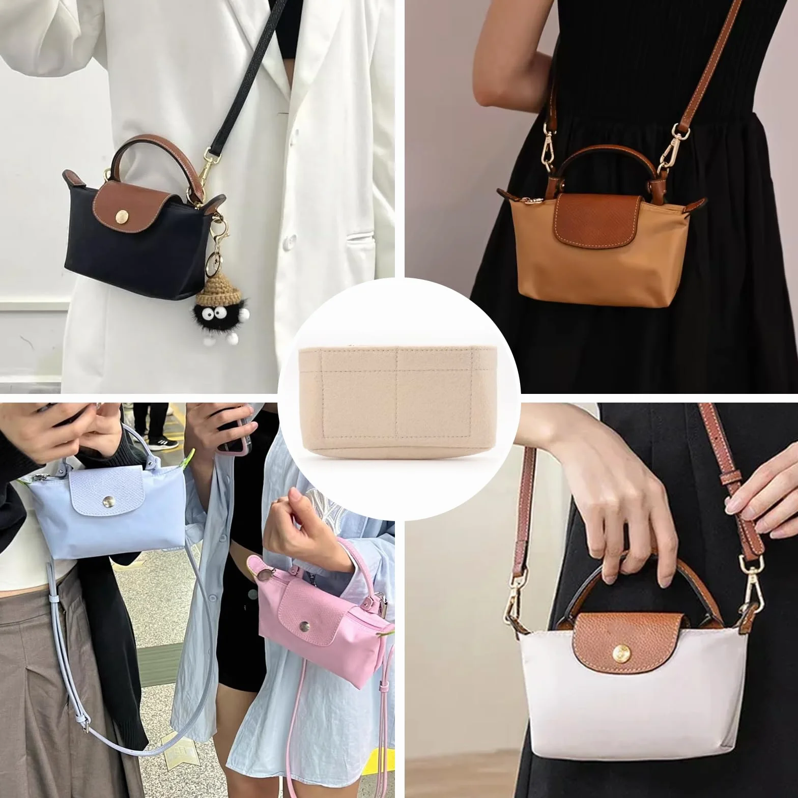 Organiseur de poches pour Longchamp Le Pliage Mini, en feutre, grande capacité