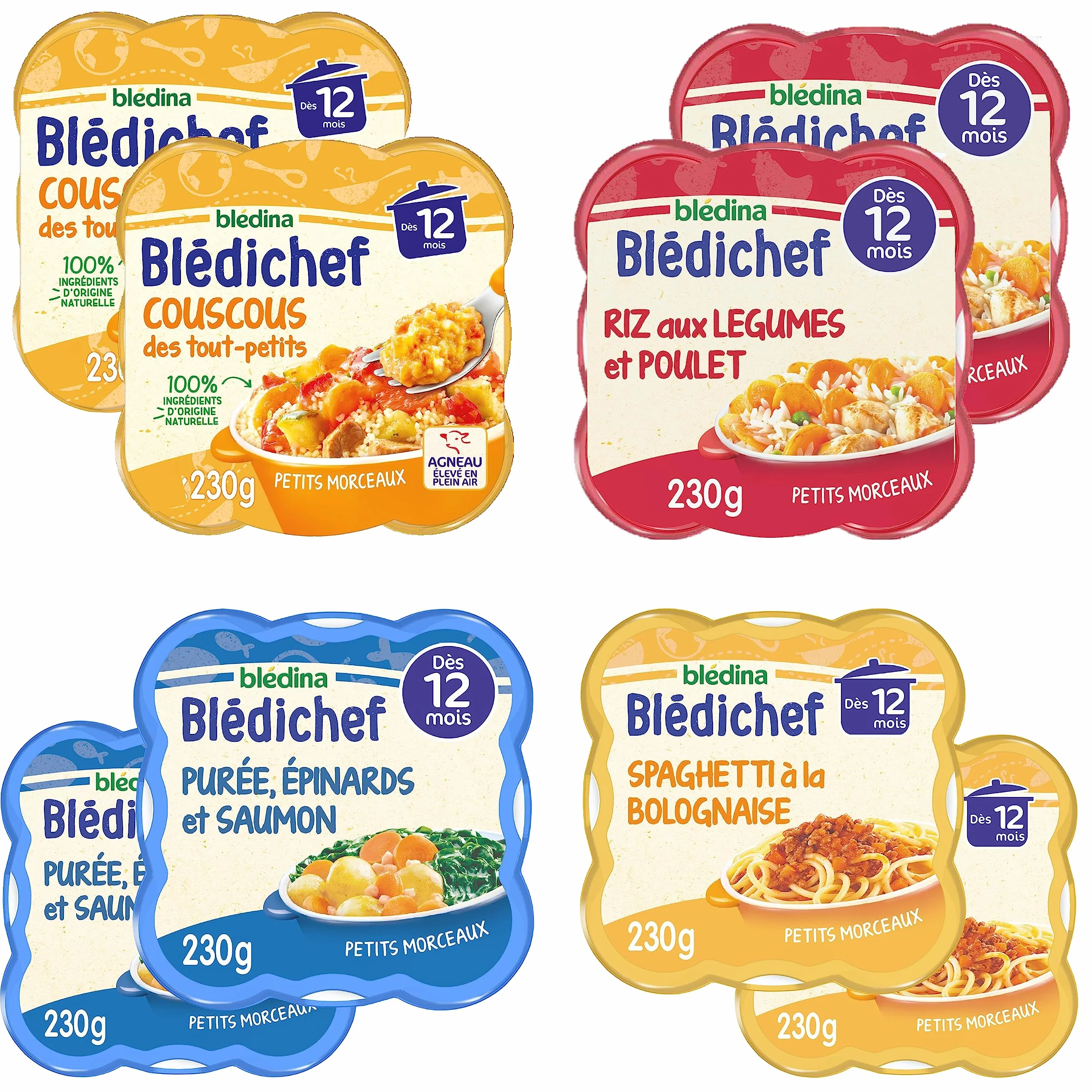 Blédina Blédichef 8 Petits Plats Bébé Repas Midi Dès 12 Mois 4 Recettes Pack de 8
