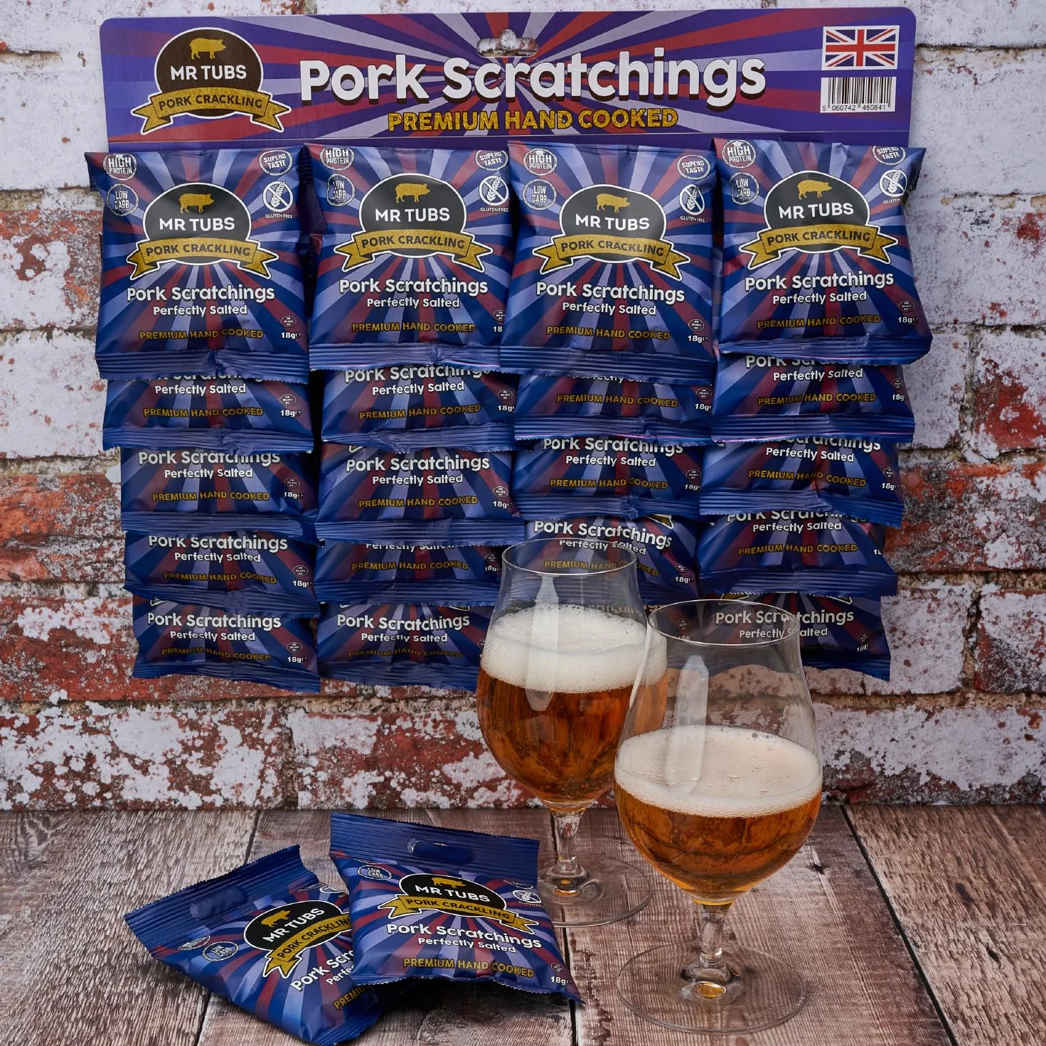 Grattons de Porc de Qualité Mr Tubs Premium Pork Scratchings – Sans Gluten – Salés A La Perfection, 20 Sachets De 18 G – Style Pub, Faible Teneur En Glucides (20 sachets de 18 g)