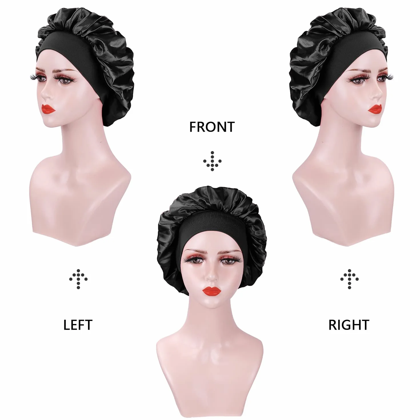 Bonnet Satin Cheveux Afro pour Femmes, Bonnet de Nuit en Soie (Motif de Rose: Noir+Rose)