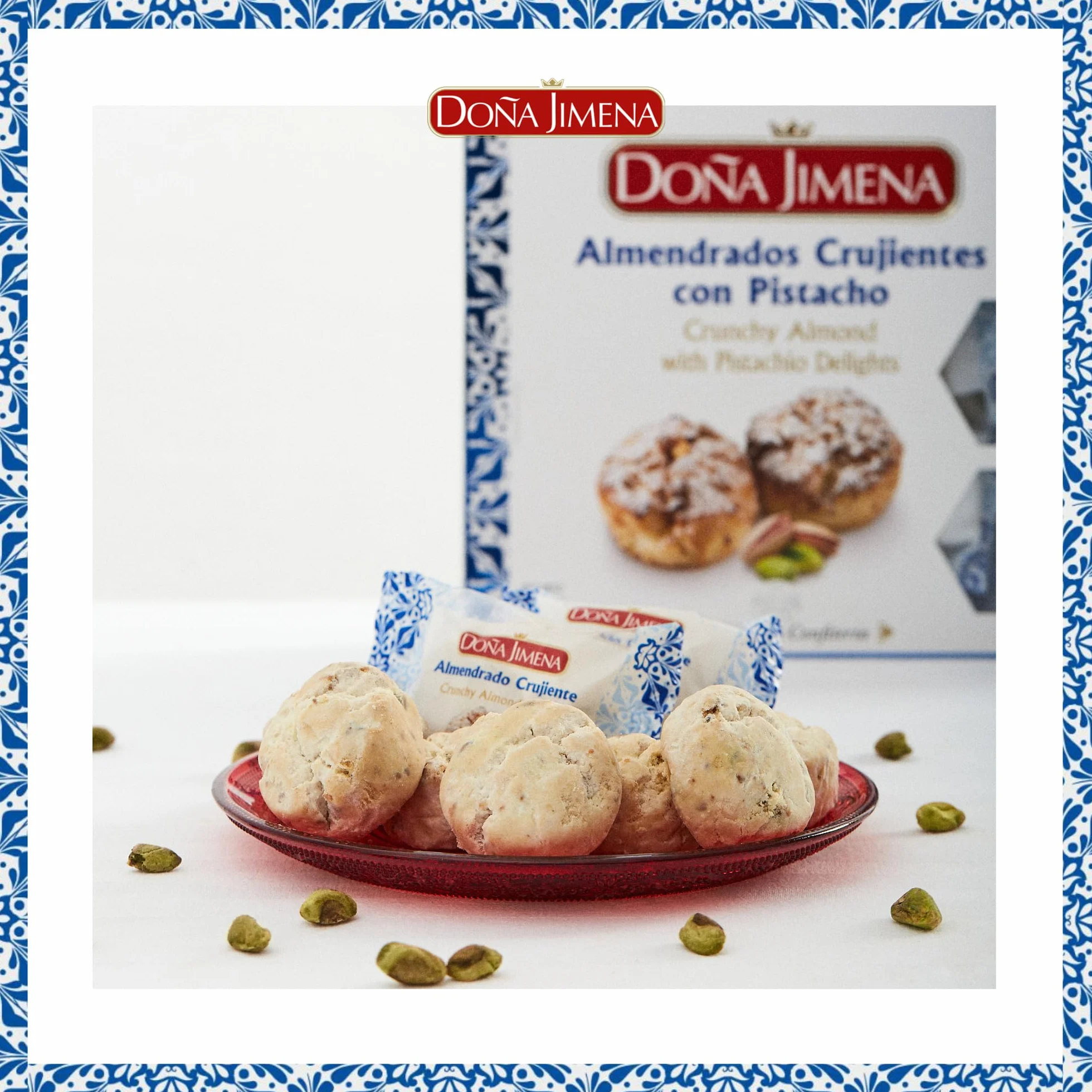 DOÑA JIMENA – Almendrados Croquants au Pistache 200 g, Biscuit Espagnol Traditionnel aux Fruits Secs, Texture Croquante, Emballés Individuellement, Recette Classique