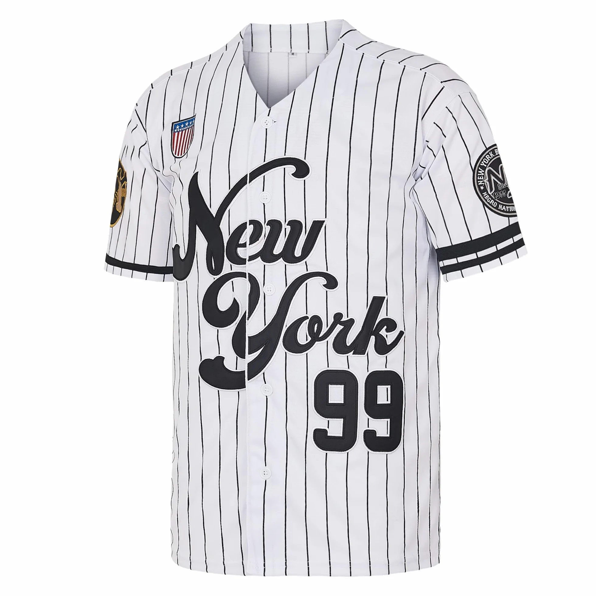 Maillot baseball New York 99 homme Hip Hop boutonné Gris