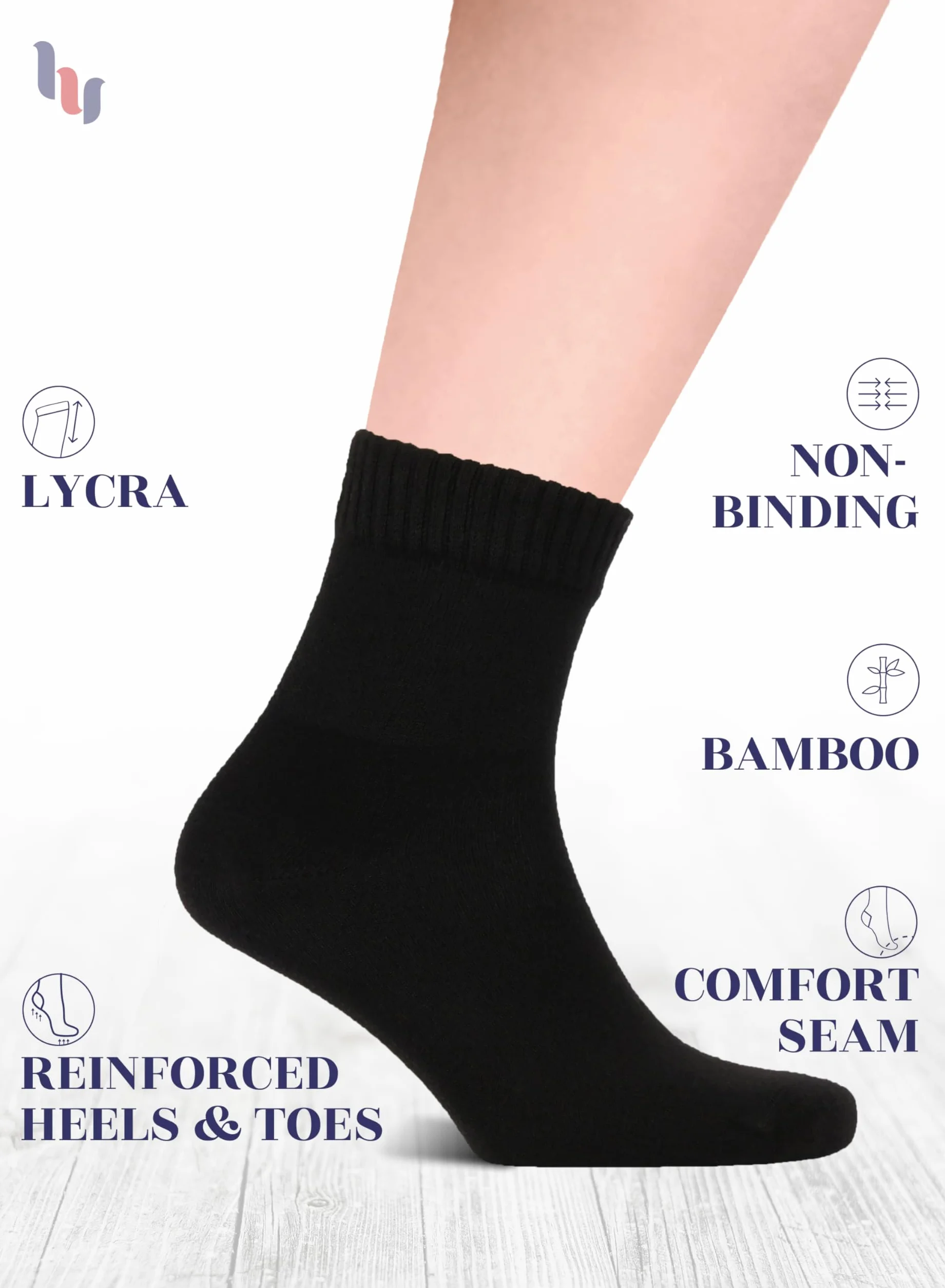 HUGH UGOLI Chaussettes Cheville Hommes Diabétiques 4 Paires Bambou Douces Fines Larges Amples Pointure 40-44 44-47