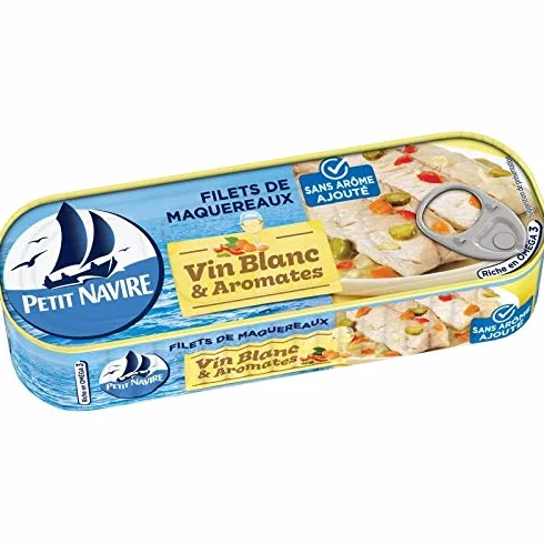 FILETS DE MAQUEREAUX VIN BLANC AROMATES SANS AROMES AJOUTÉS 175G, PETIT NAVIRE, LOT DE 4