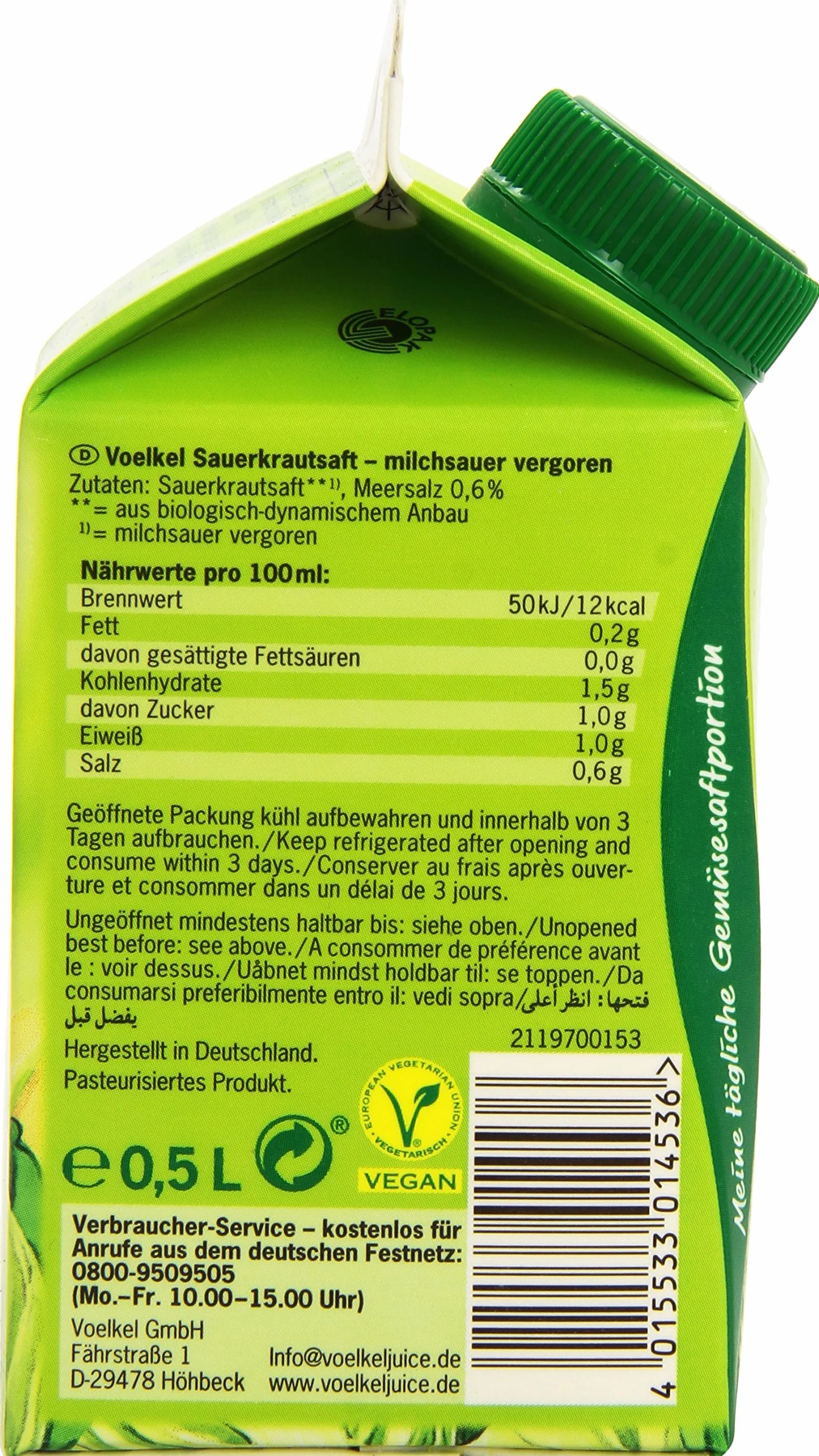 Voelkel Jus de Choucroute 500 ml - Lot de 4