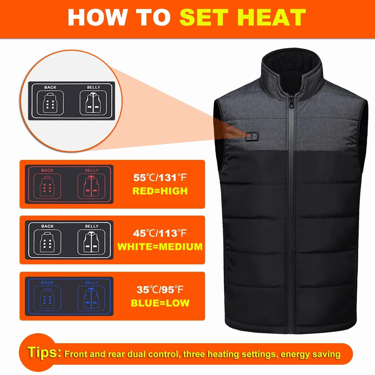 Men's Polar Fleece Heated Vest, Electric USB Heating Jacket, Lightweight Body Warmer Gilet for Hunting Hiking