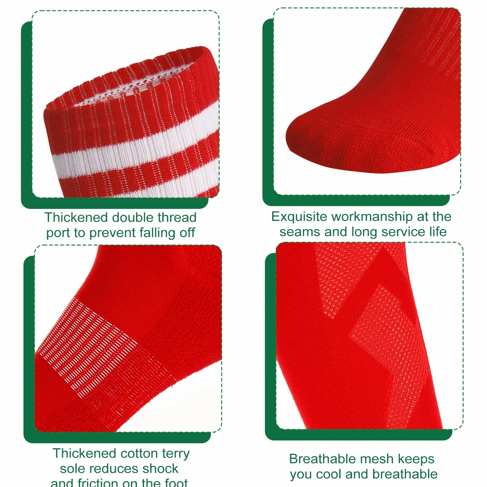 Lot de 4 paires de chaussettes de football respirantes pour enfants 5-12 ans noir bleu rouge vert