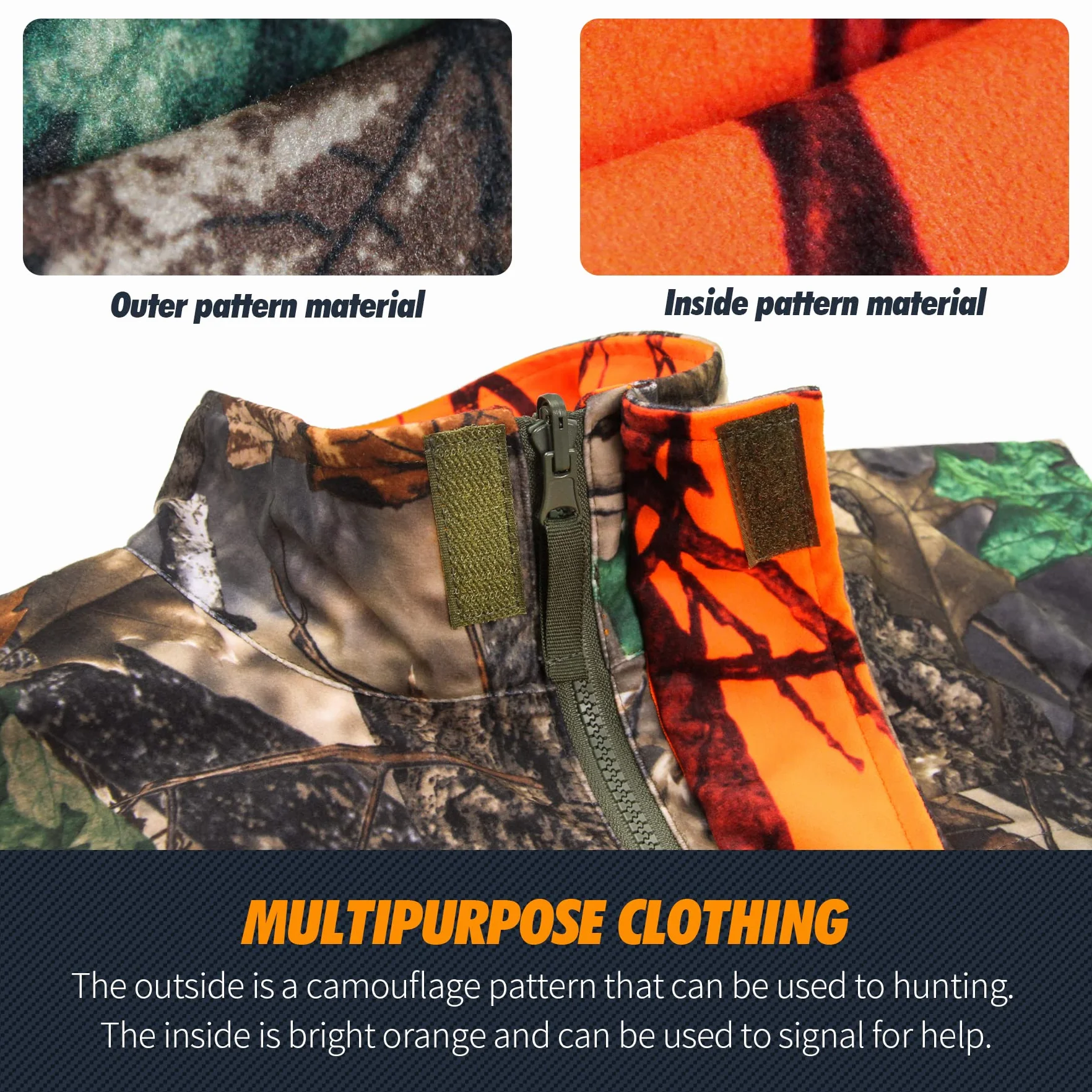 GUGULUZA Gilet de Chasse Orange Camo Réversible Multi-Poches