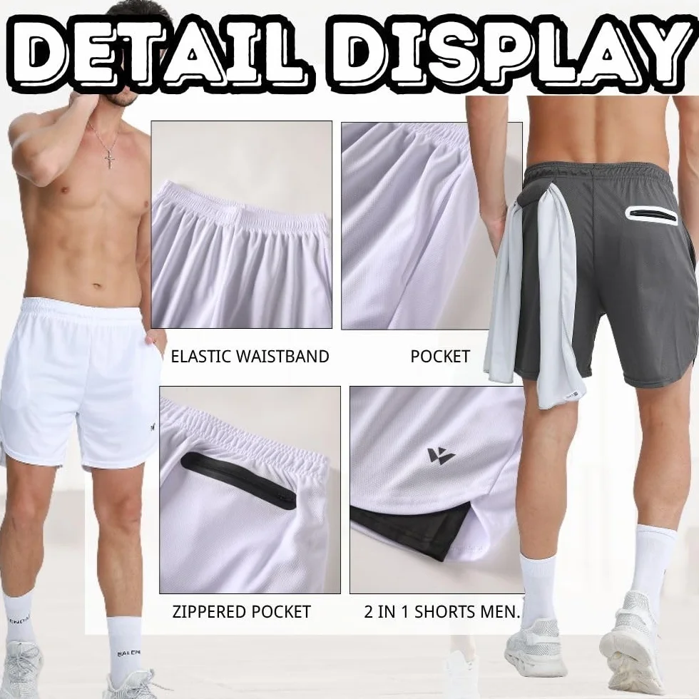 Shorts de sport 2 en 1 homme séchage rapide poches Lot de 3
