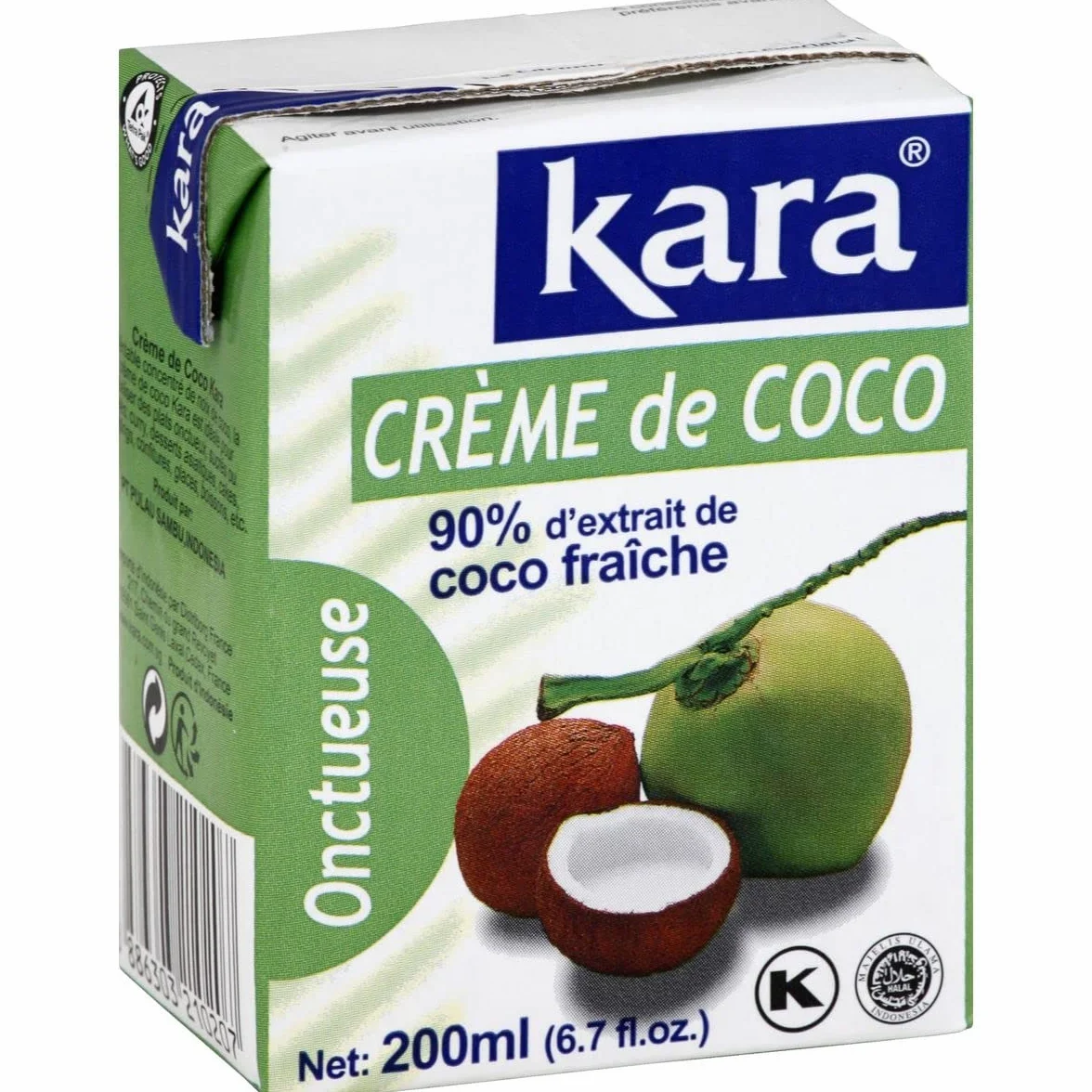 Lot de 3 unités *** KARA Crème de coco 90% d'extrait de coco fraîche brique 200ml