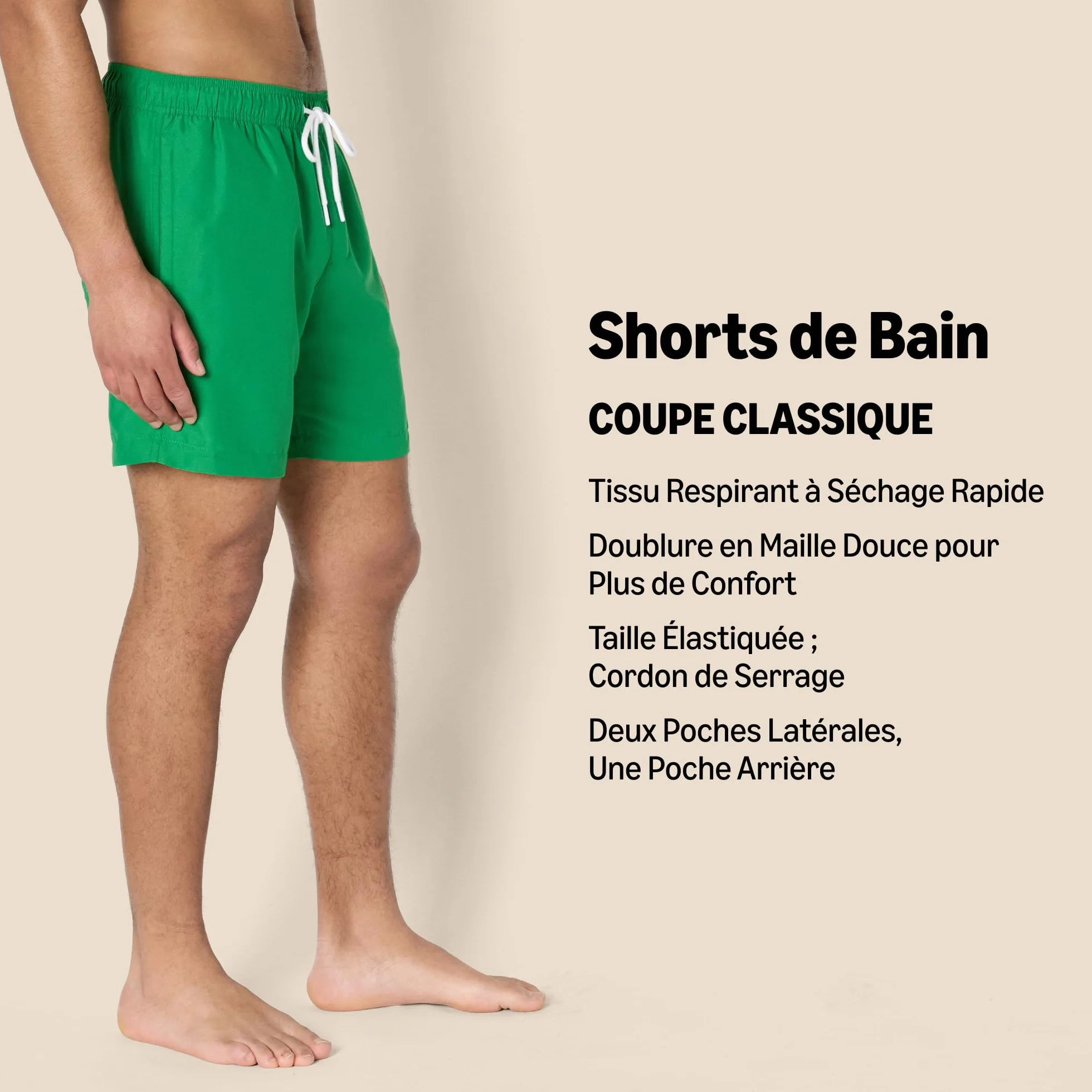 Amazon Essentials Short de Bain Homme avec Doublure en Maille, Poches et Fermeture à Cordon