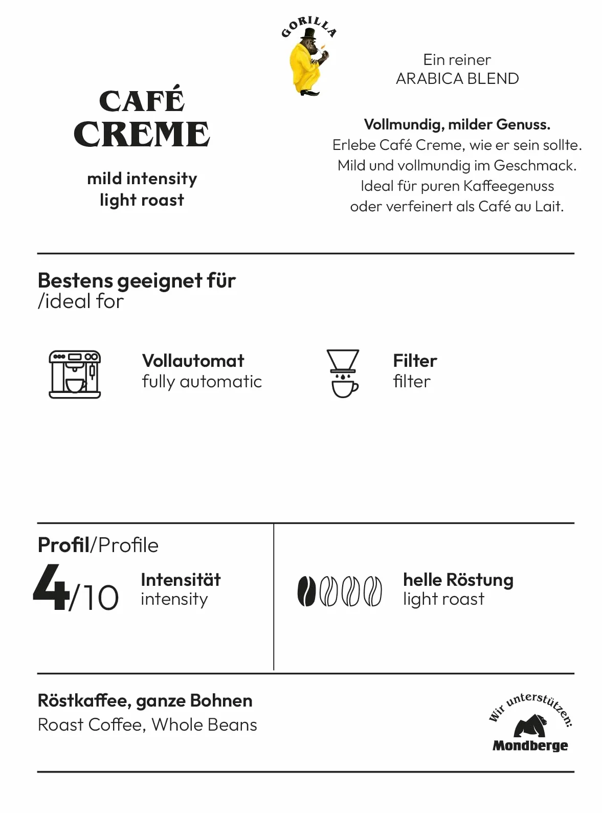Gorilla Café Creme Kaffeebohnen 1kg