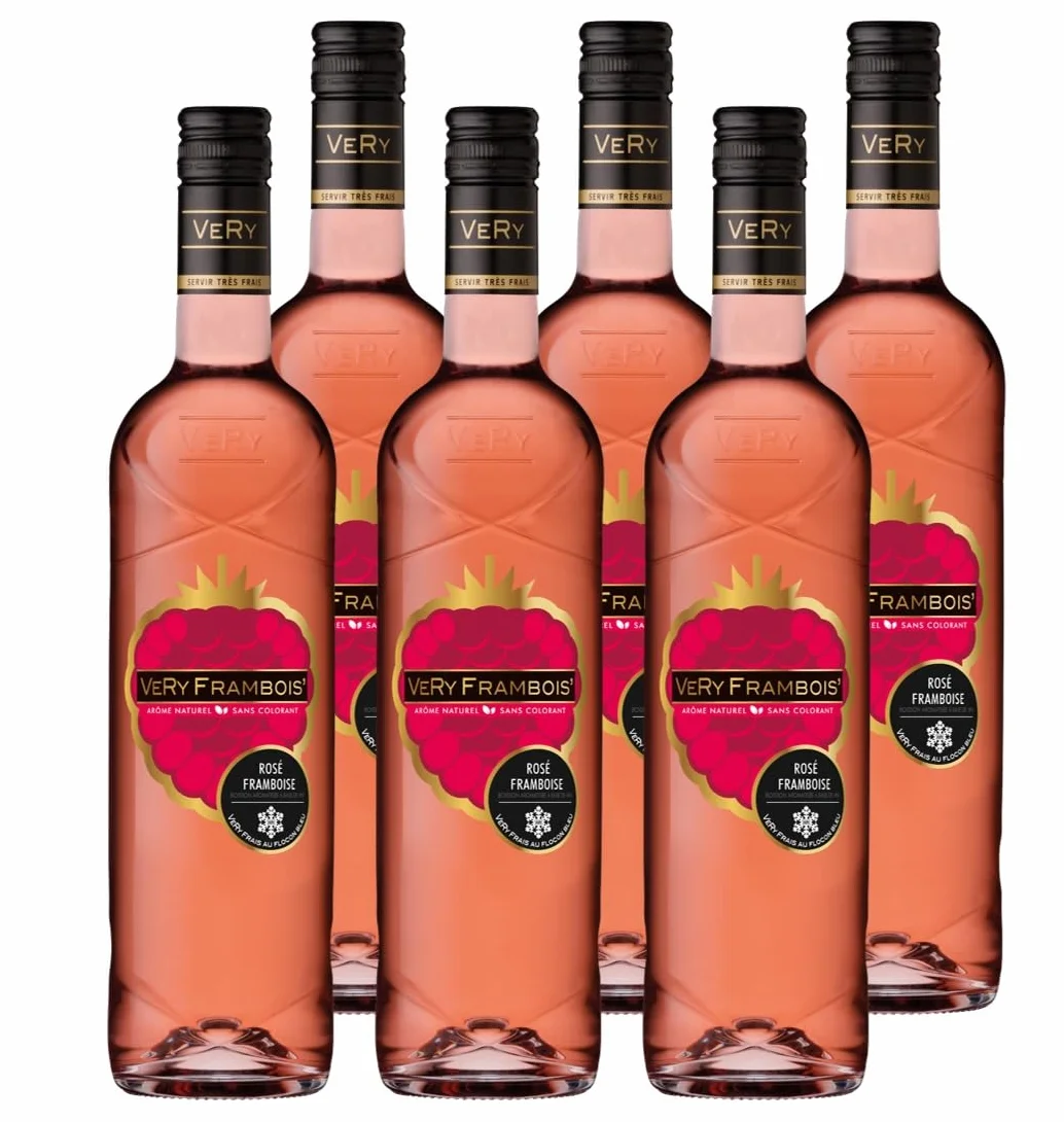 Very Frambois' - Vin rosé à la Framboise - Boisson aromatisée à Base de vin - Lot de 6 bouteilles x 75 cl