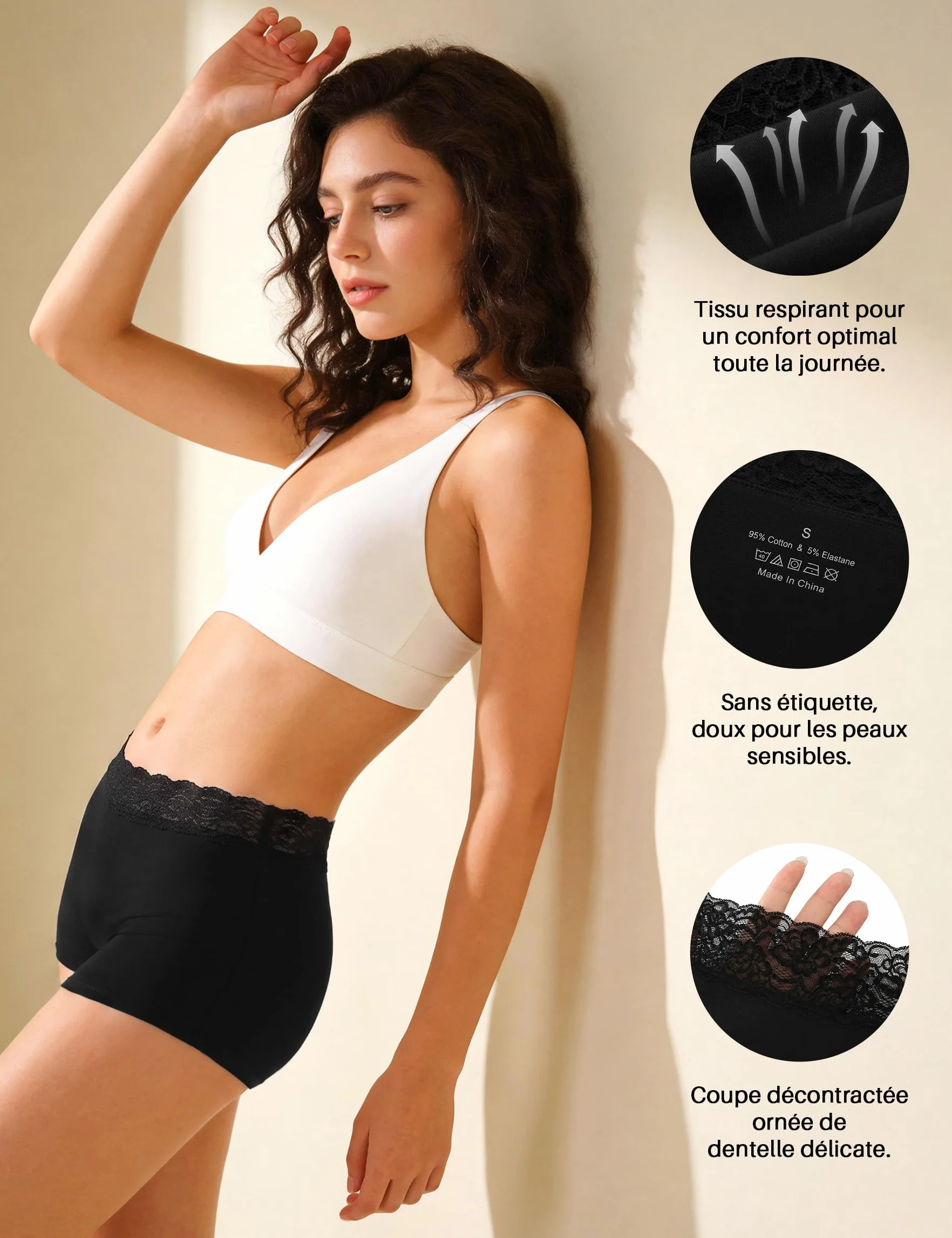 Uniexcosm Shorty Dentelle Femme Culotte Coton Sexy Respirant Confort
