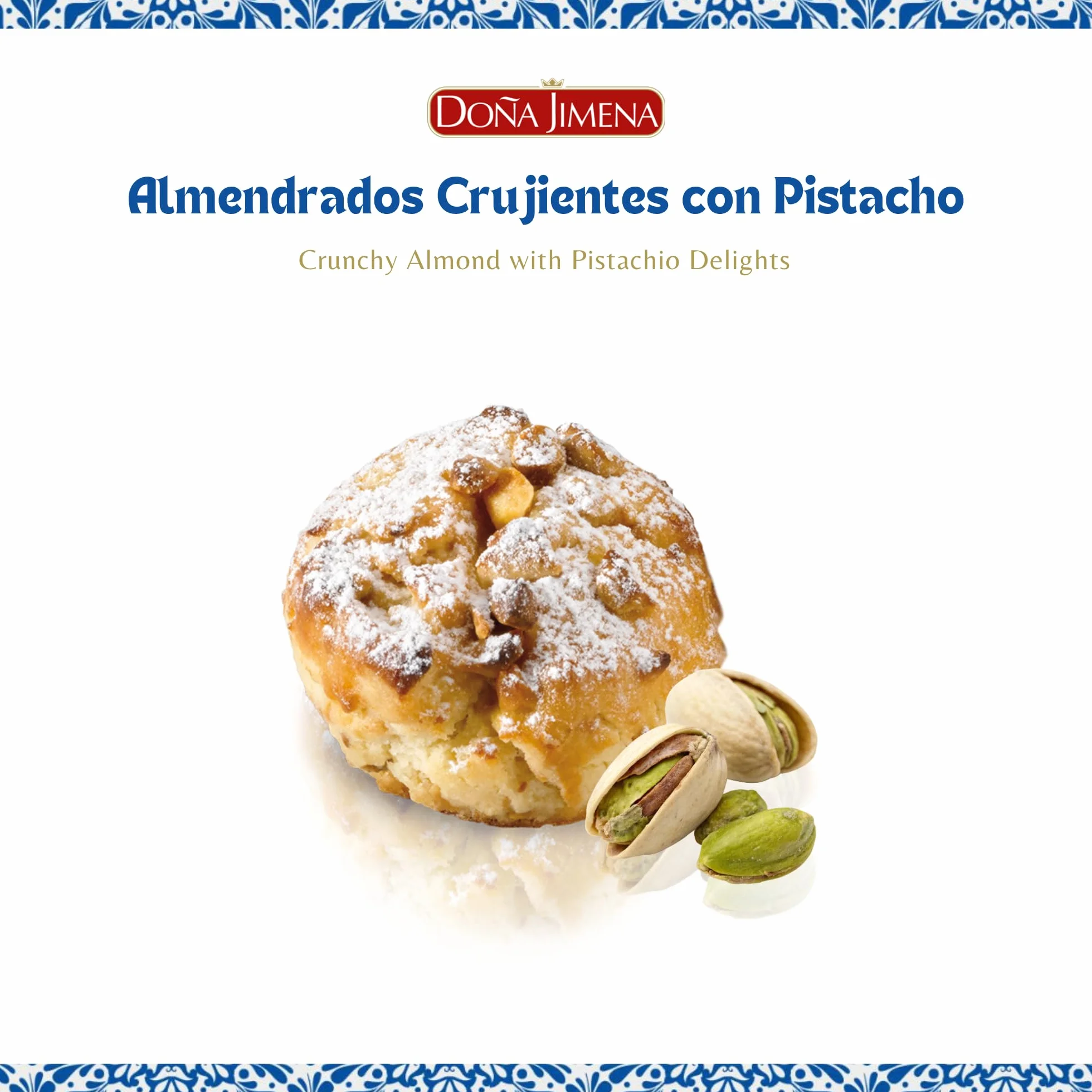 DOÑA JIMENA – Almendrados Croquants au Pistache 200 g, Biscuit Espagnol Traditionnel aux Fruits Secs, Texture Croquante, Emballés Individuellement, Recette Classique