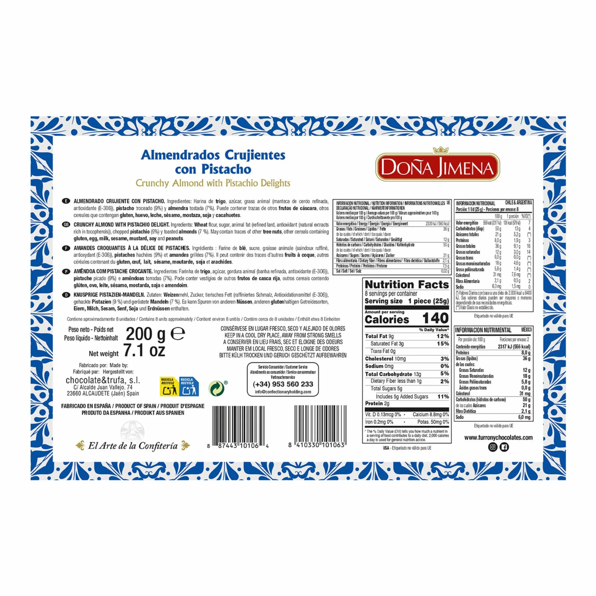 DOÑA JIMENA – Almendrados Croquants au Pistache 200 g, Biscuit Espagnol Traditionnel aux Fruits Secs, Texture Croquante, Emballés Individuellement, Recette Classique