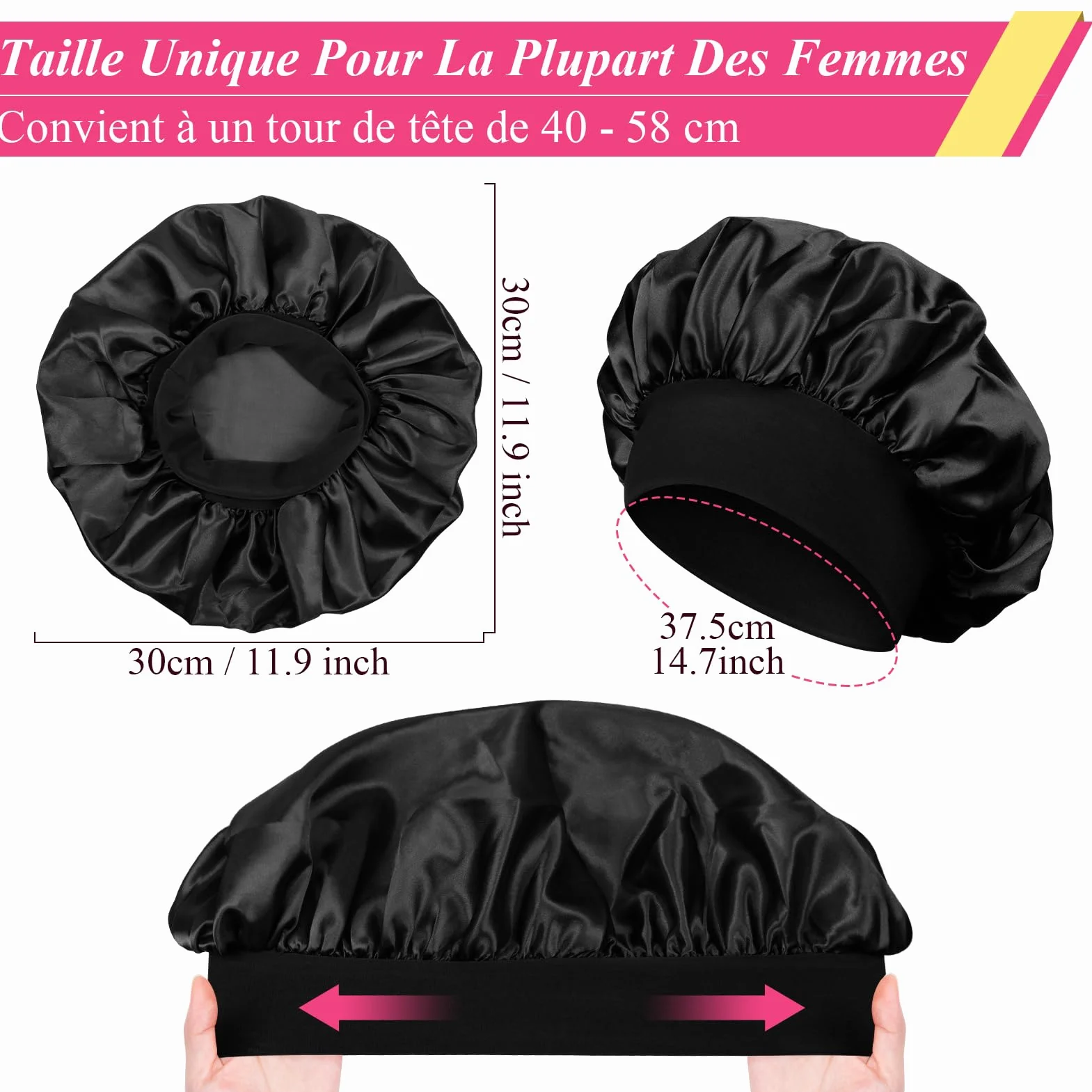Bonnet Satin Cheveux Nuit 2 Pièces pour Femmes