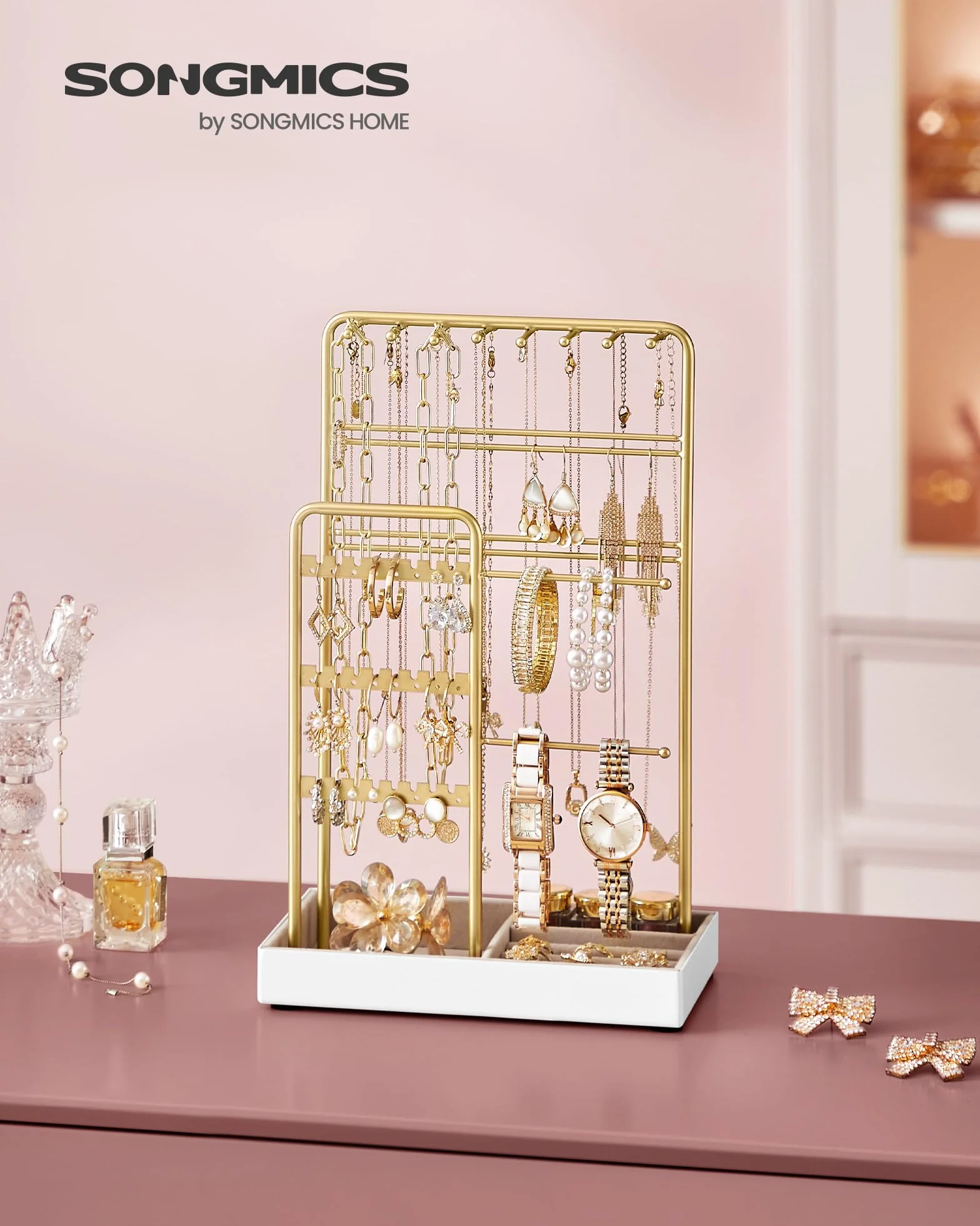 SONGMICS Porte-bijoux en Métal Plateau Velours Doré JJS021A01