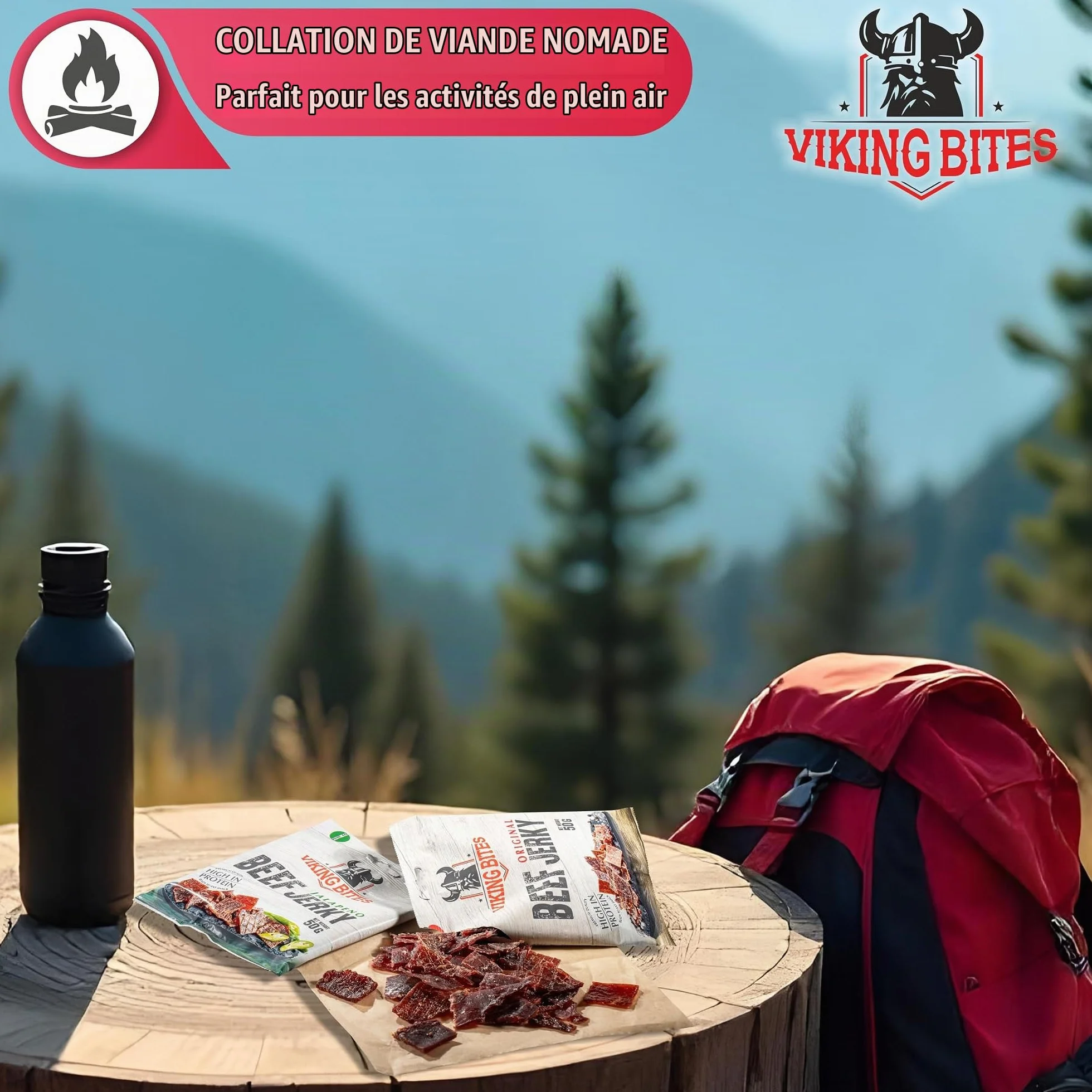 Viking Bites Beef Jerky Original 400g (8 x 50 g) - Bœuf séché - En-cas à base de viande riche en protéines
