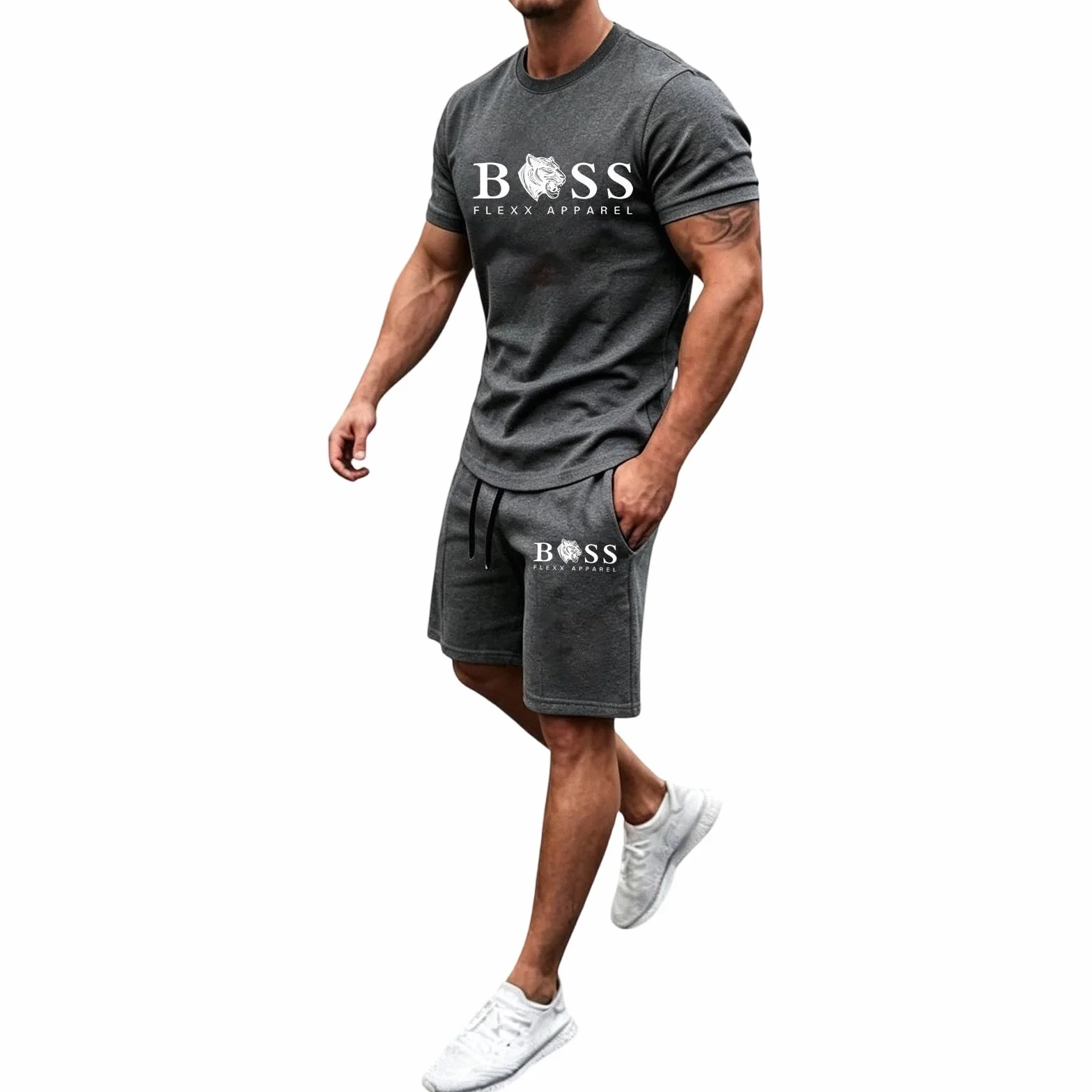 Ensemble Short T-Shirt Homme 2 Pièces Respirant Jogging Baggy Fitness Running Streetwear Sport d'Été