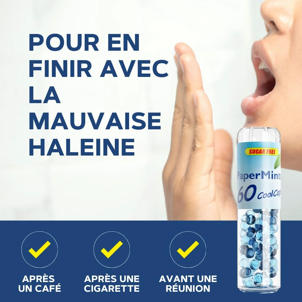 PAPERMINTS Billes à la Menthe Haleine Fraîche Bonbon Menthol Sans Sucre 60 Billes