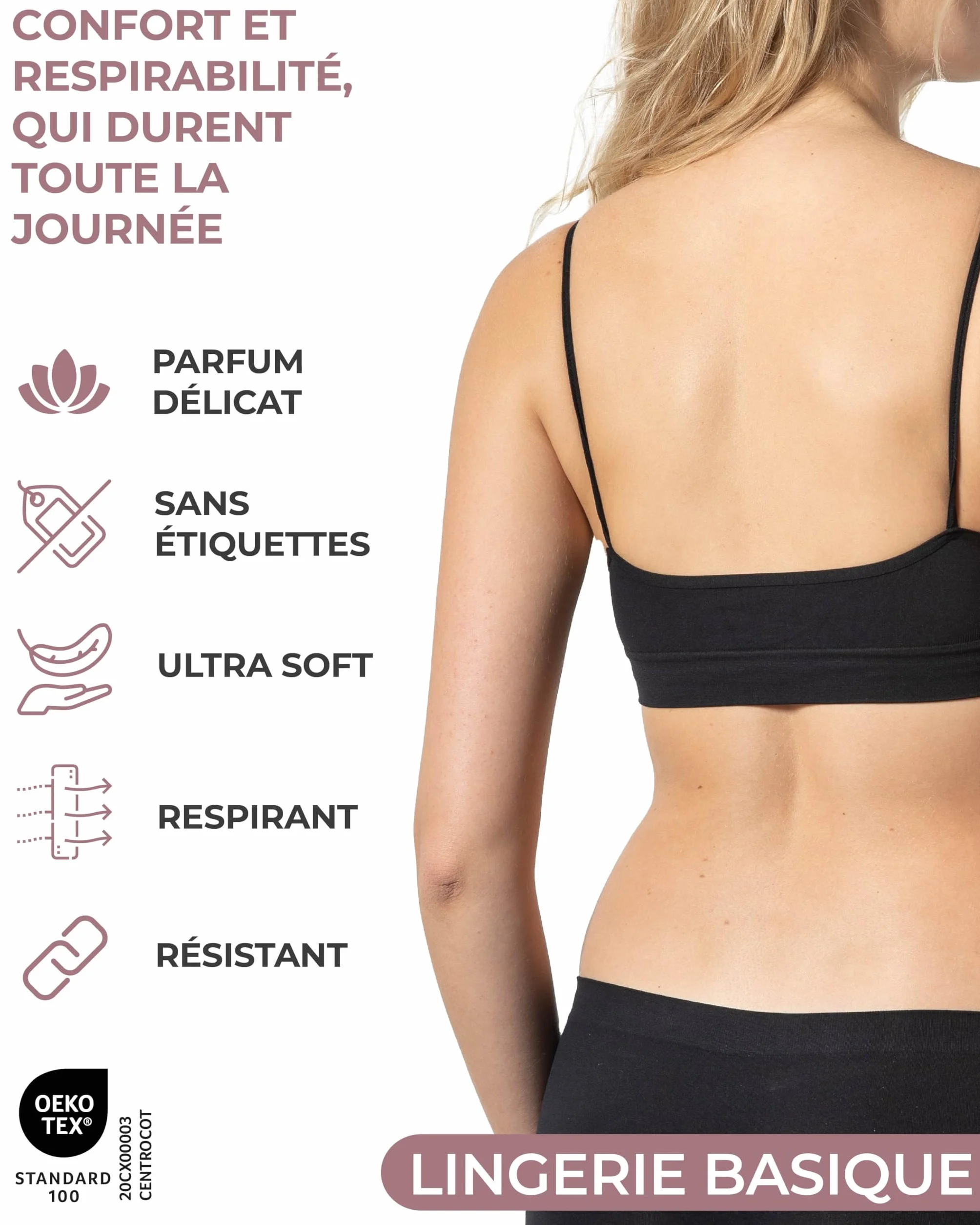 Risalti Soutien Gorge sans Armature Épaules Étroites 3 Pcs Brassiere Femme Microfibre Seamless Bra Lingerie Made in Italy